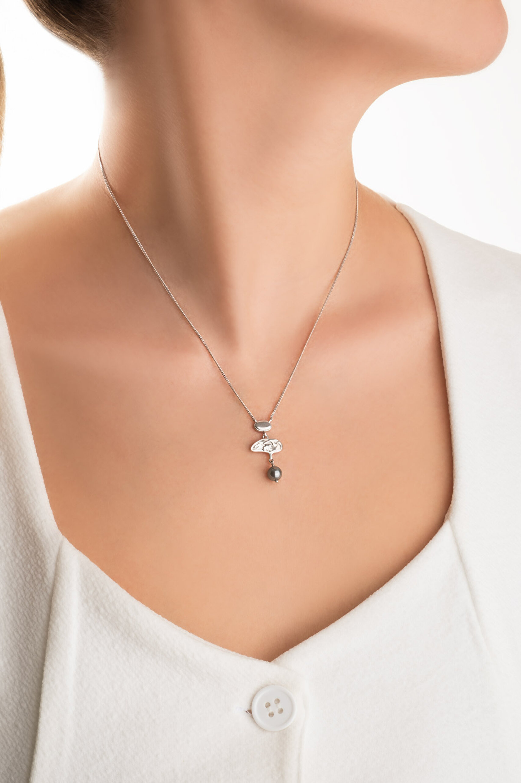 ⁠ Lucia 18 Ayar Beyaz Altın Kaplama 46 Cm Gümüş İnci Kolye_3}