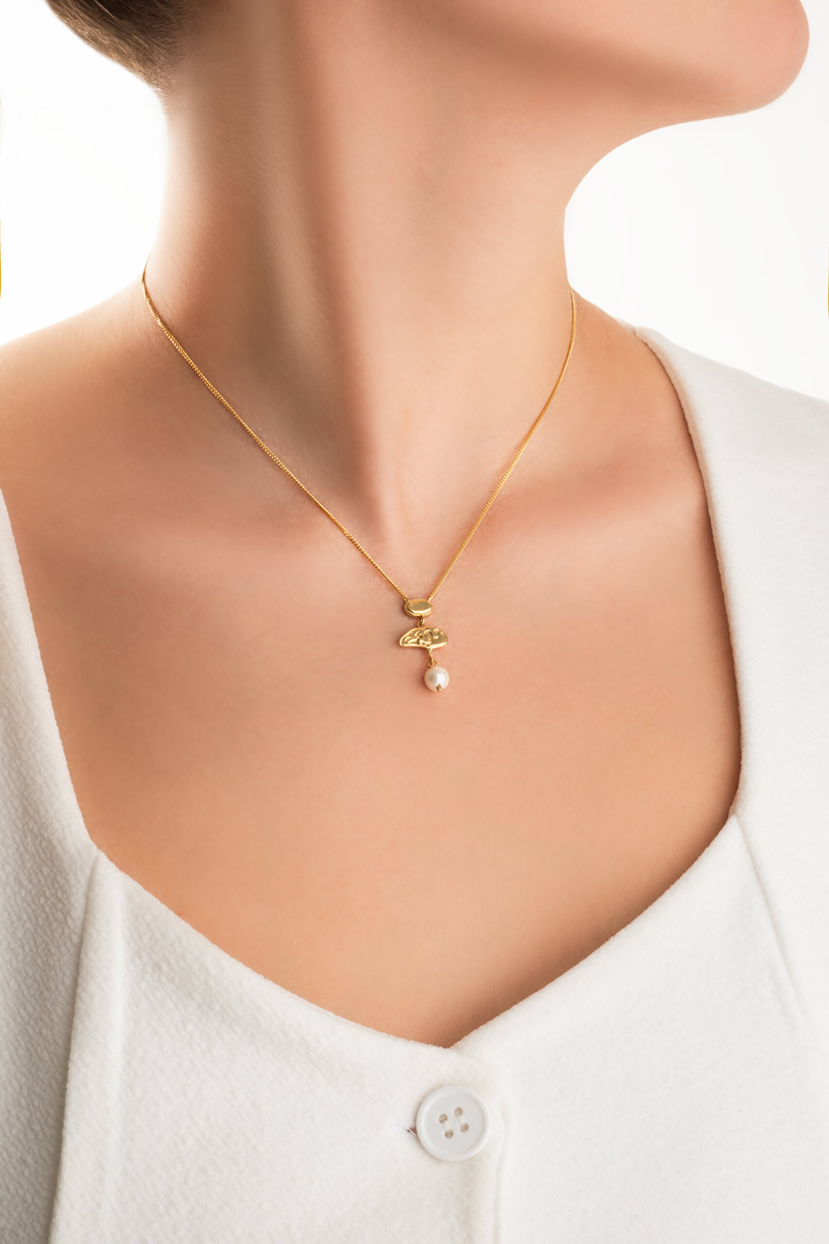 ⁠ Lucia 18 Ayar Sarı Altın Kaplama 46 Cm Gümüş İnci Kolye_3}