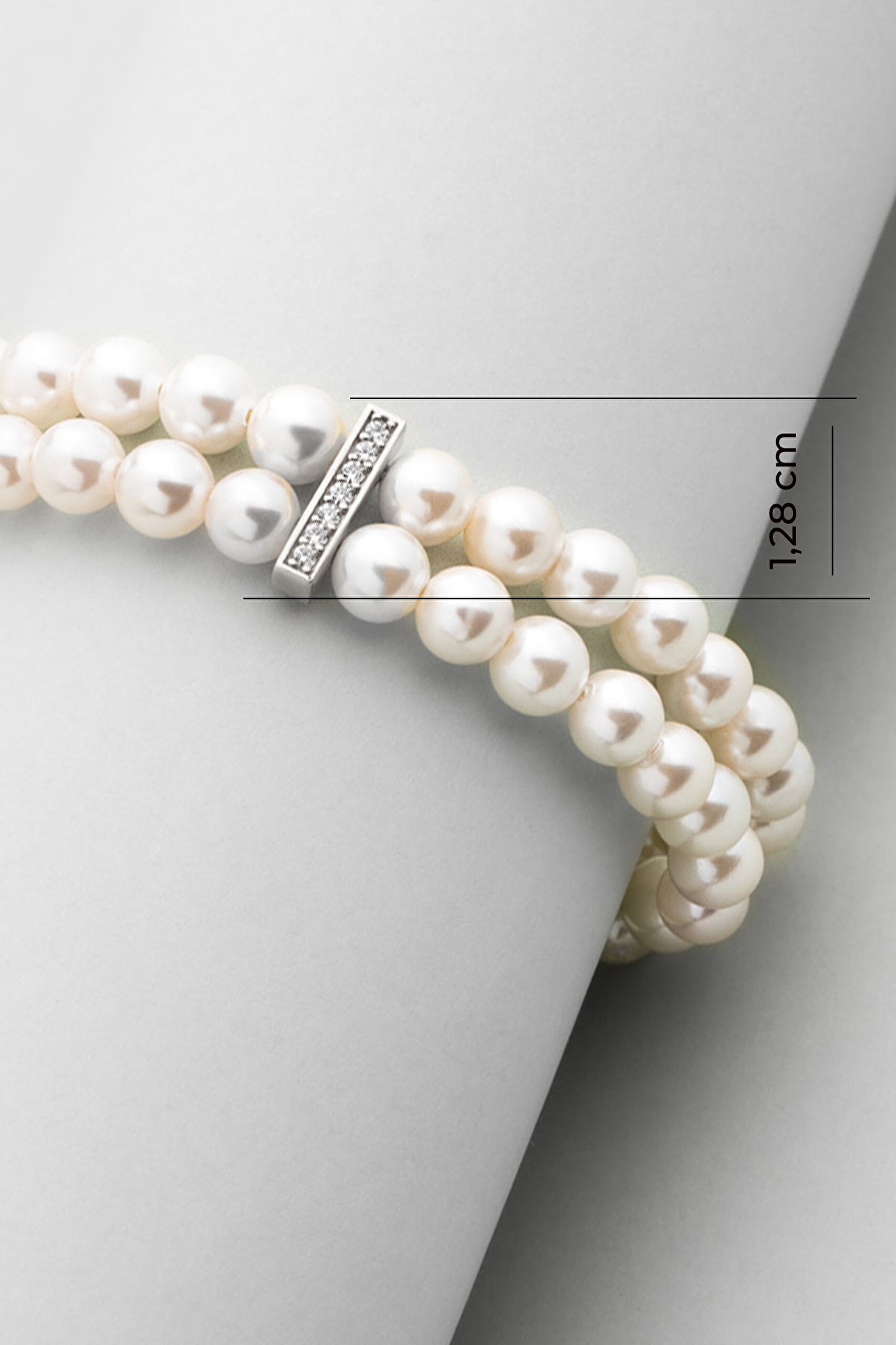 ⁠ Belinda 18 Ayar Beyaz Altın Kaplama 19 Cm Gümüş İnci Bileklik_2}