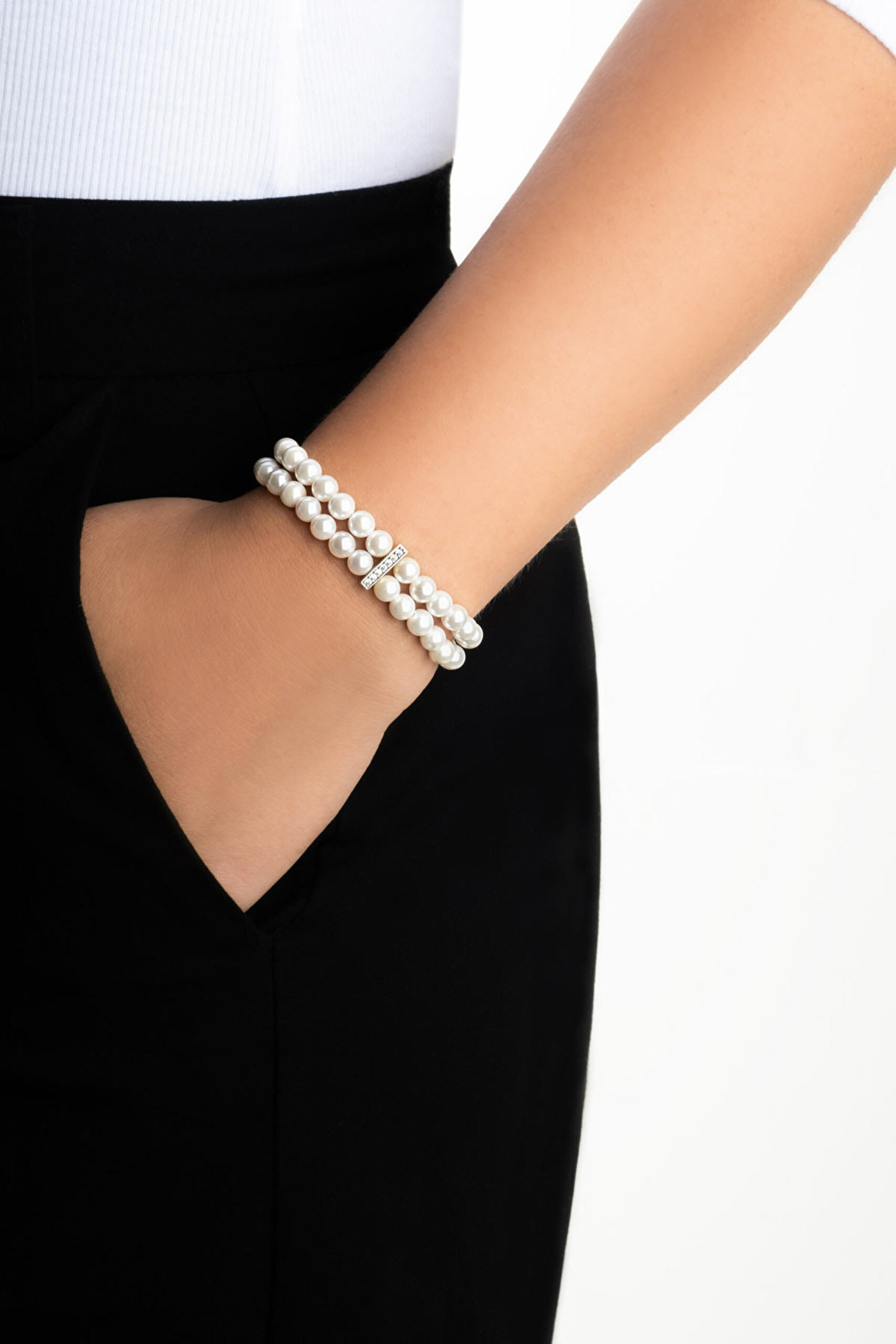 ⁠ Belinda 18 Ayar Beyaz Altın Kaplama 19 Cm Gümüş İnci Bileklik_3}