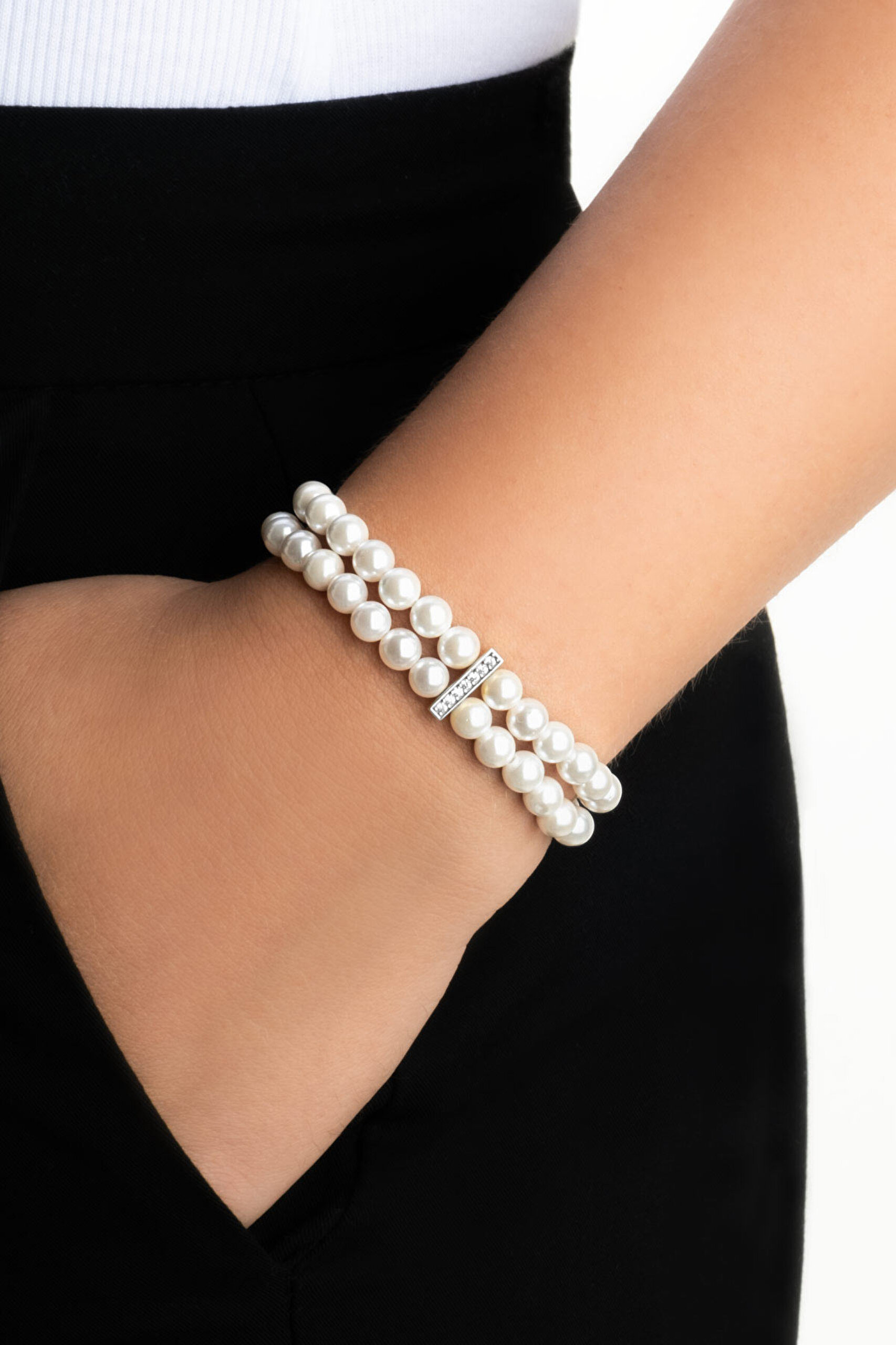 ⁠ Belinda 18 Ayar Beyaz Altın Kaplama 19 Cm Gümüş İnci Bileklik_1}