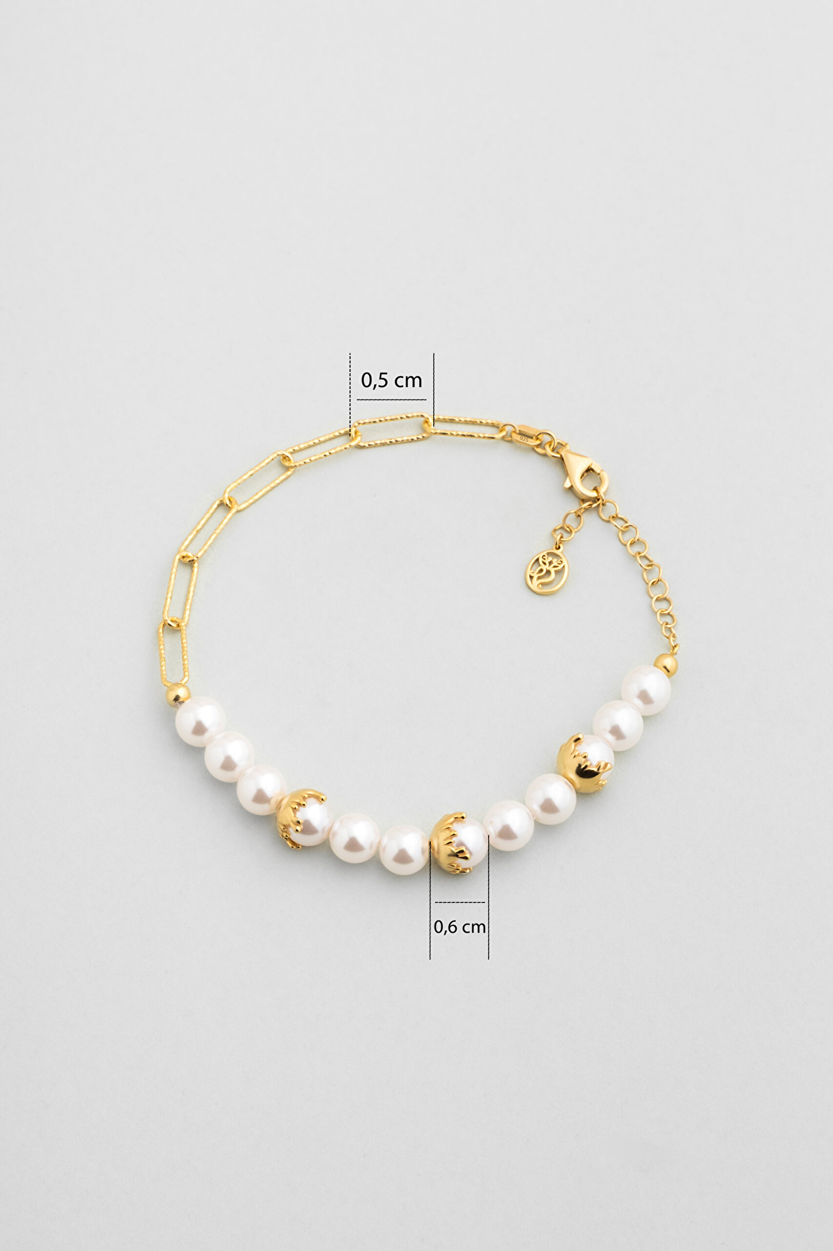 ⁠ Verena 18 Ayar Sarı Altın Kaplama 19 Cm Gümüş İnci Bileklik_2}