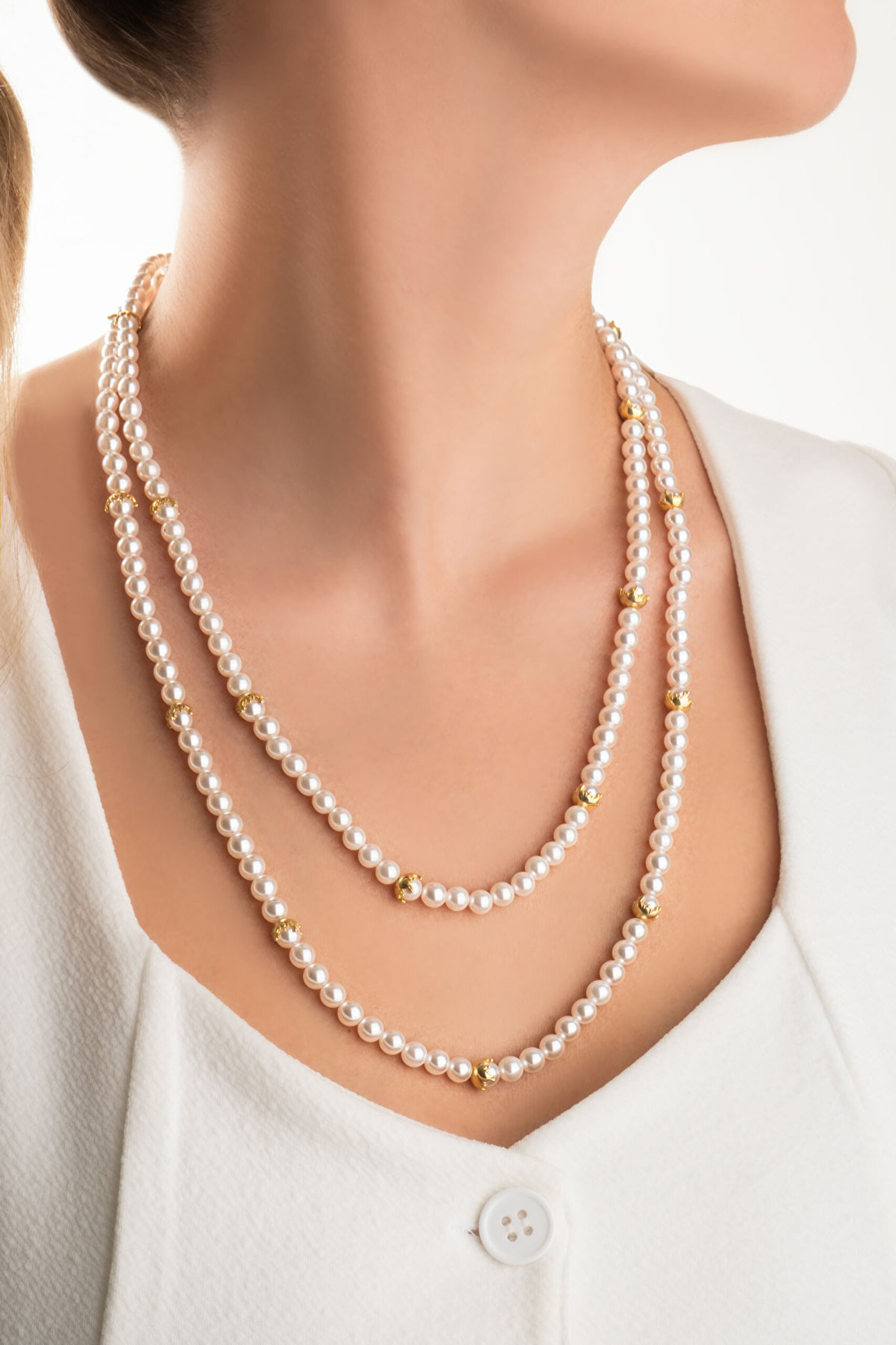 ⁠ Verena 18 Ayar Sarı Altın Kaplama 125 Cm Gümüş İnci Kolye_0}