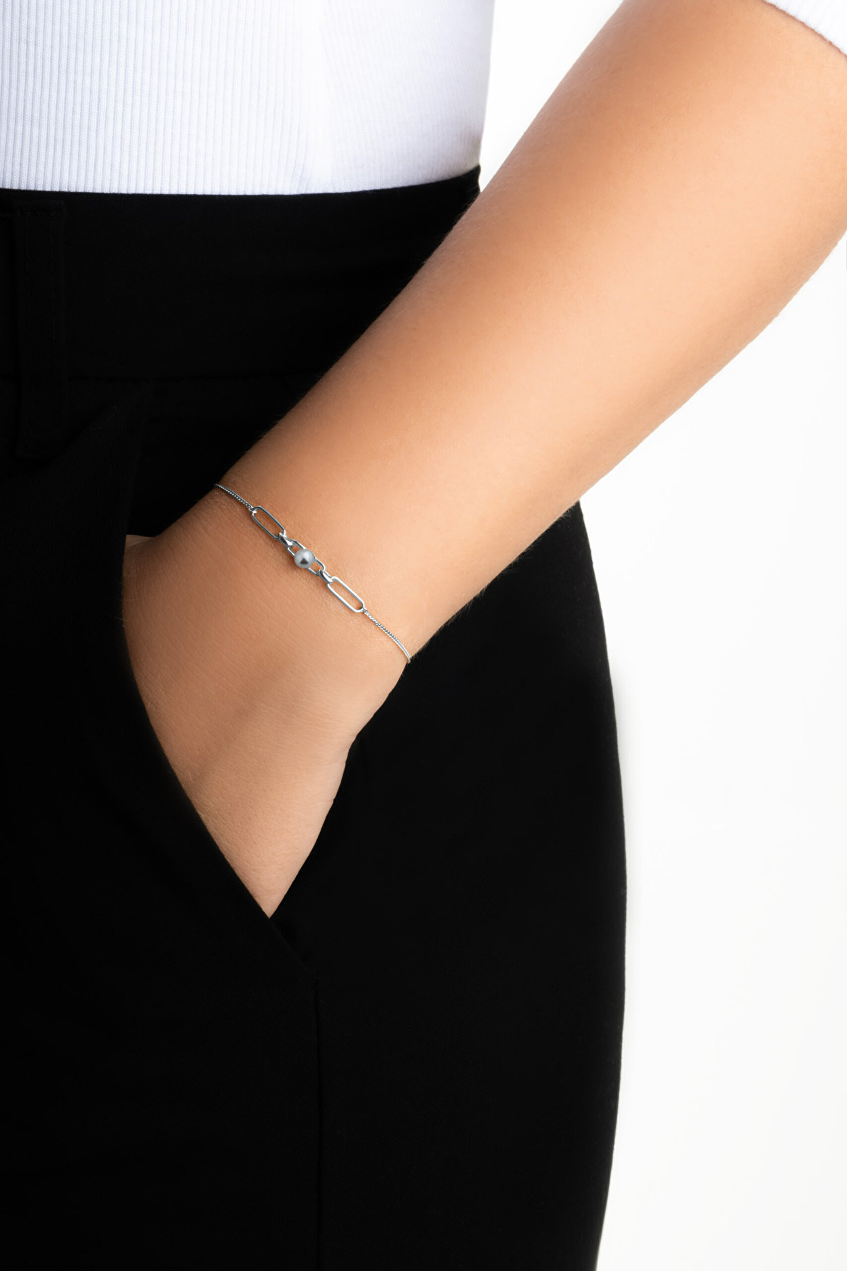 ⁠ Mirabella 18 Ayar Beyaz Altın Kaplama 19 Cm Gümüş İnci Bileklik_3}