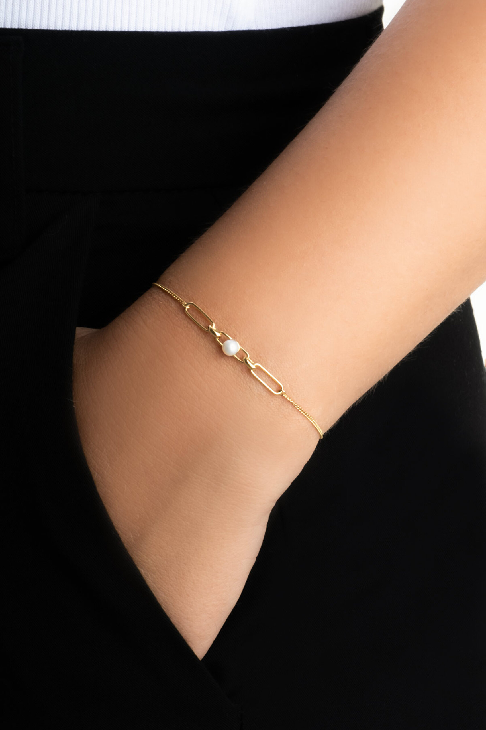 ⁠ Mirabella 18 Ayar Sarı Altın Kaplama 19 Cm Gümüş İnci Bileklik_1}