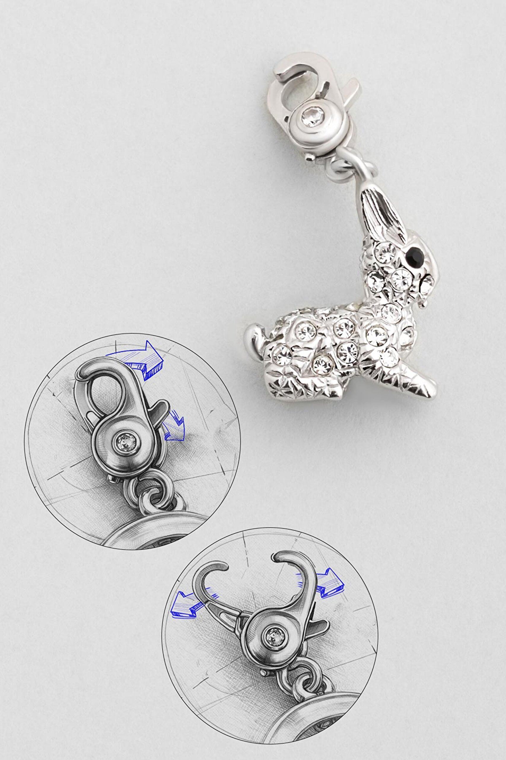 ⁠ Sevimli Tavşan 18 Ayar Beyaz Altın Kaplama Gümüş Charm_0}