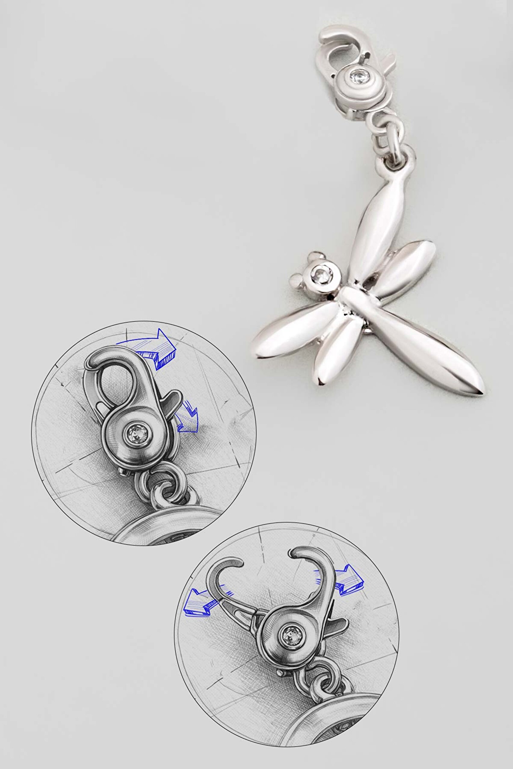 ⁠ Yusufçuk 18 Ayar Beyaz Altın Kaplama Gümüş Charm_0}