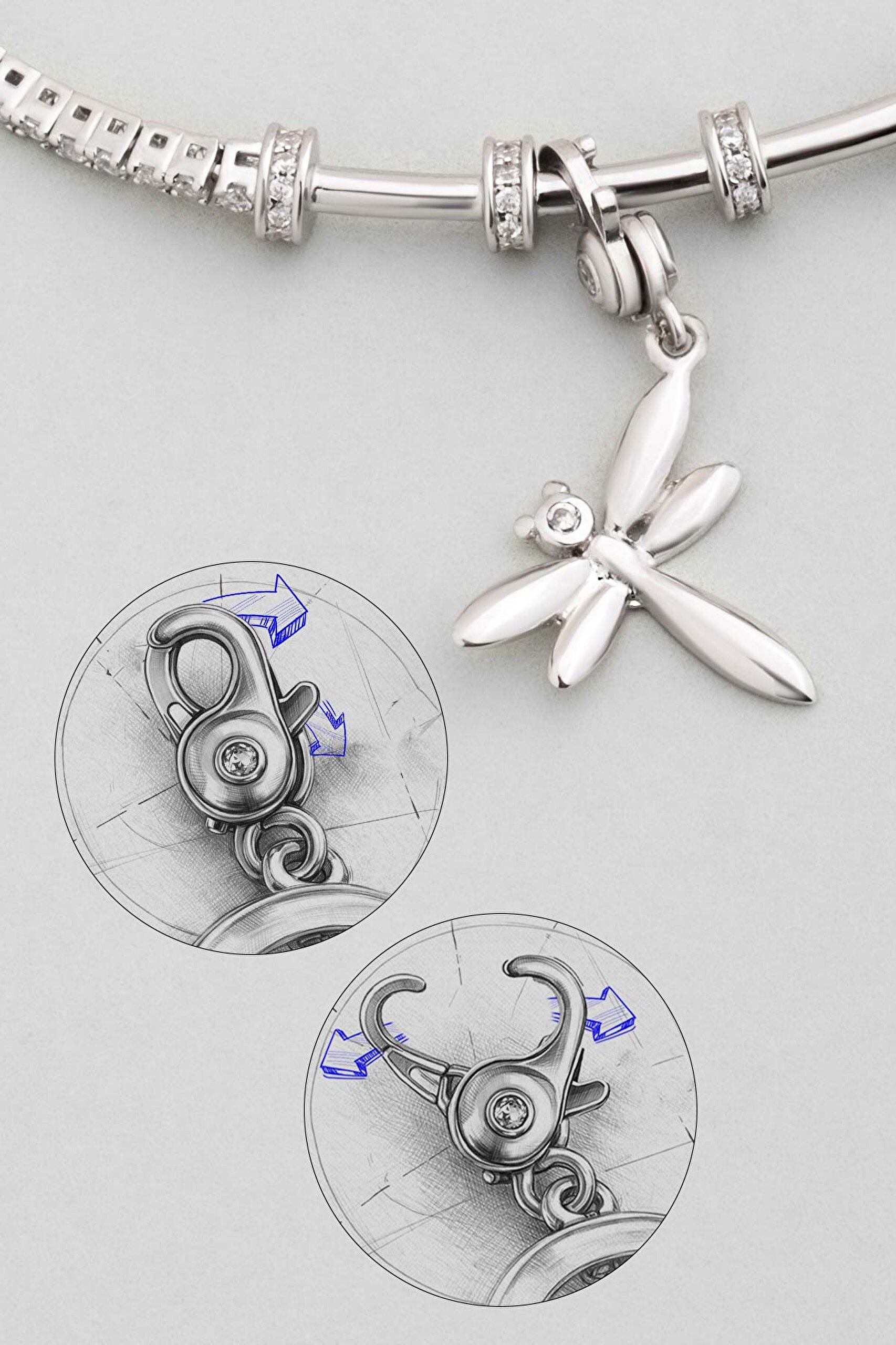 ⁠ Yusufçuk 18 Ayar Beyaz Altın Kaplama Gümüş Charm_4}