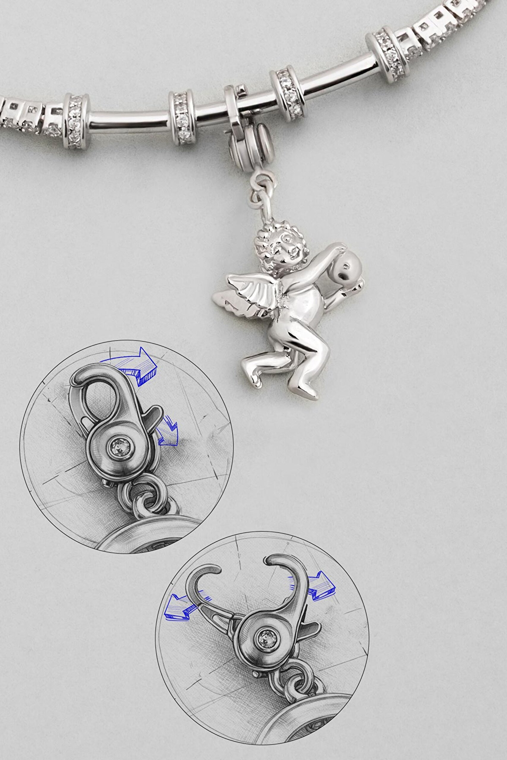 ⁠ Masumiyet Meleği 18 Ayar Beyaz Altın Kaplama Gümüş Charm_4}