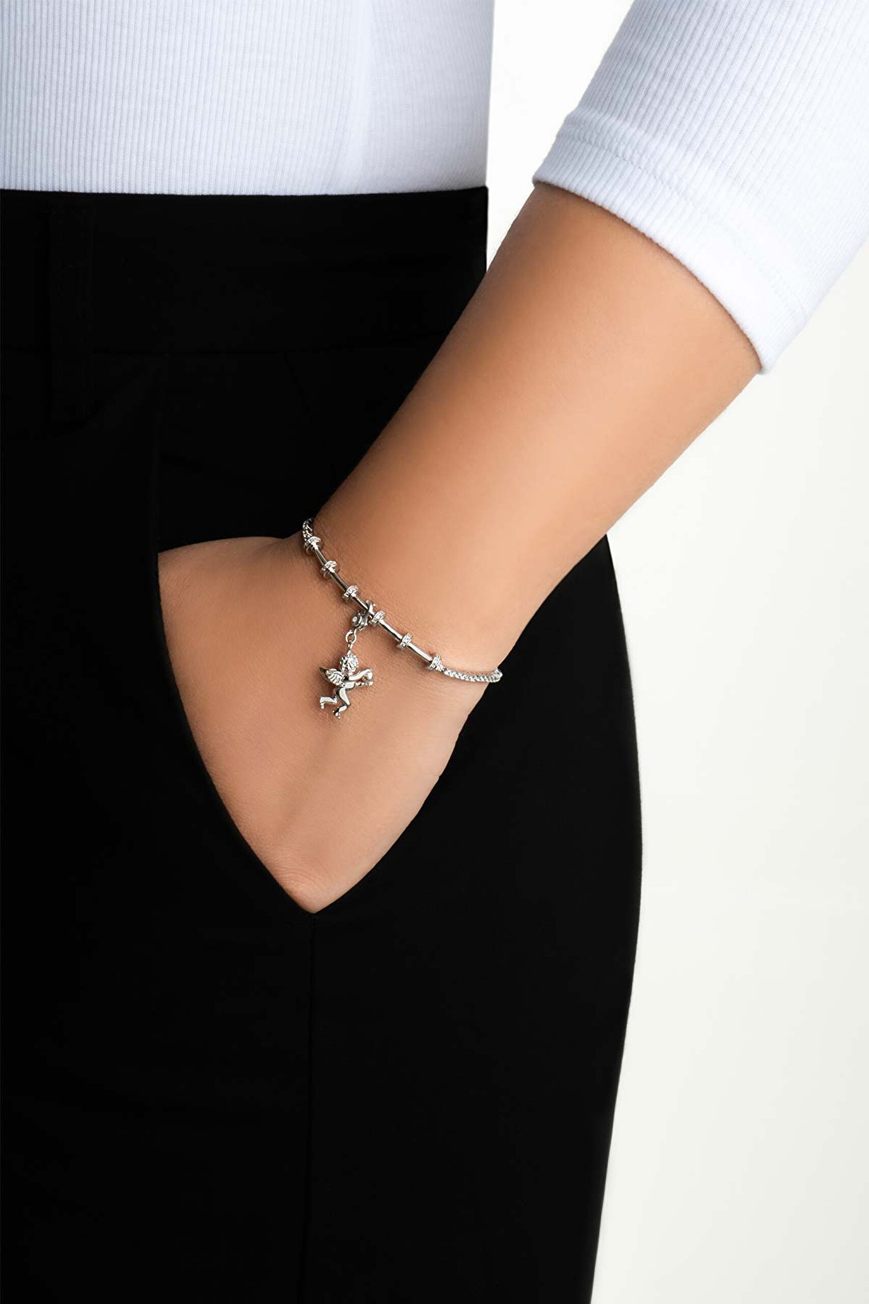 ⁠ Masumiyet Meleği 18 Ayar Beyaz Altın Kaplama Gümüş Charm_3}