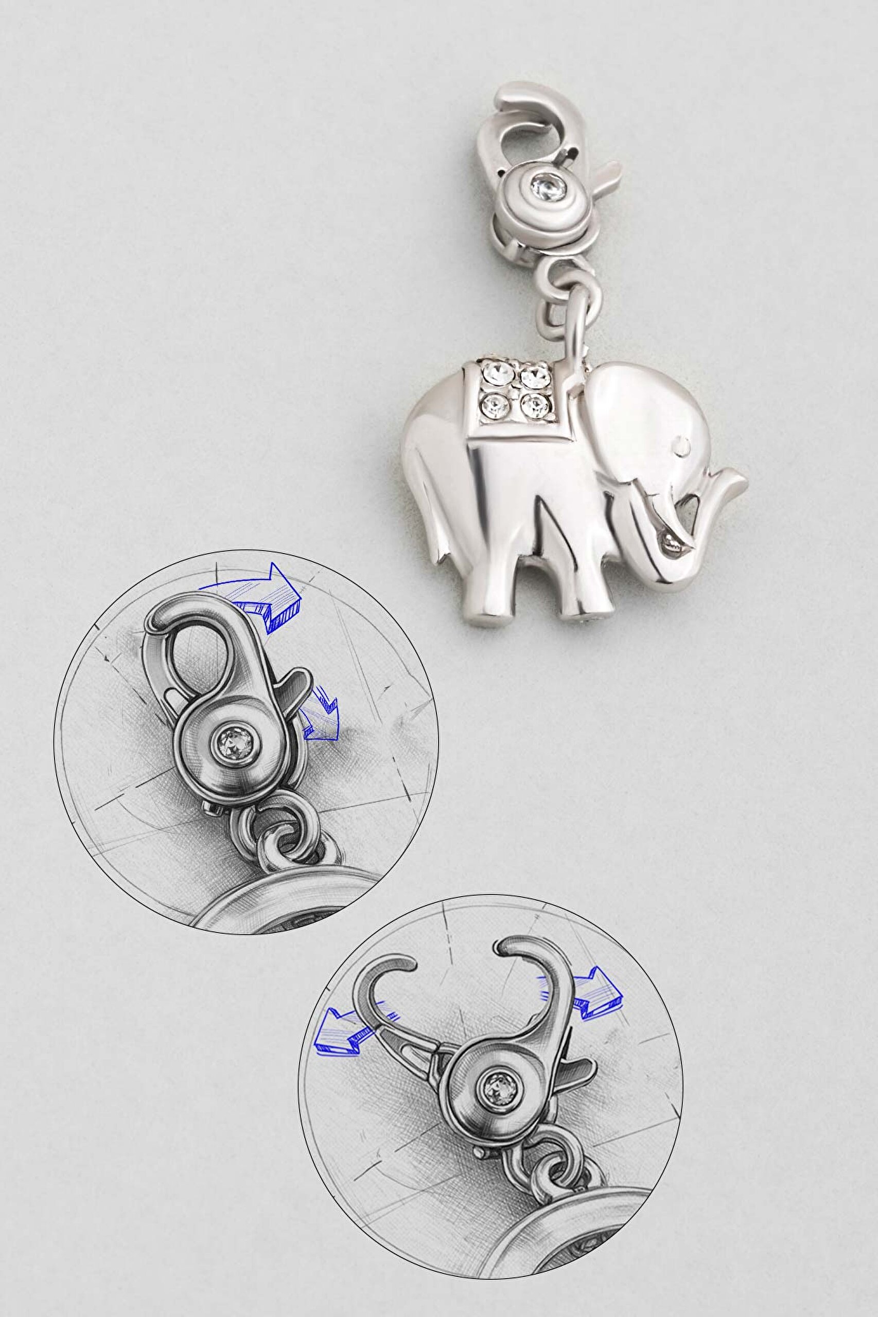 ⁠ Şanslı Fil 18 Ayar Beyaz Altın Kaplama Gümüş Charm_0}