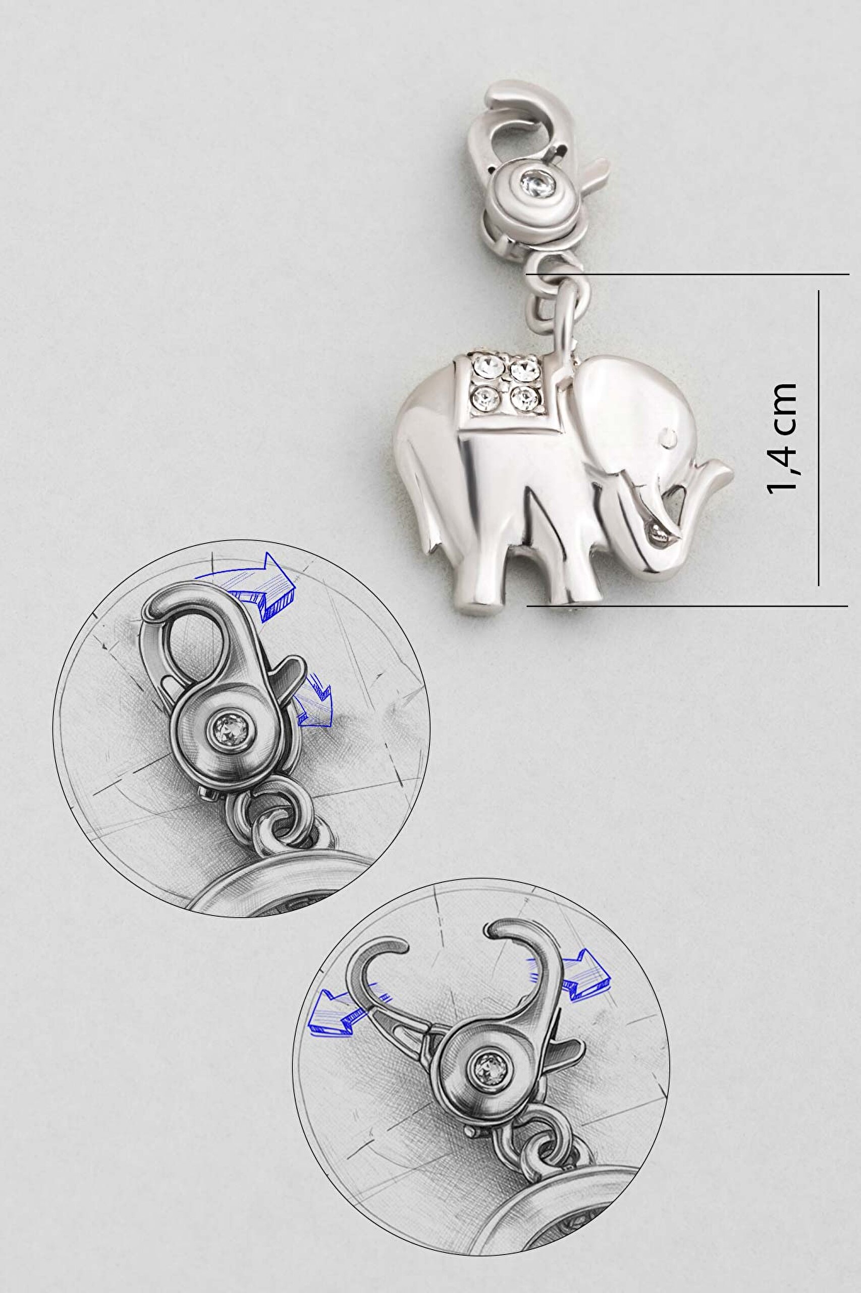 ⁠ Şanslı Fil 18 Ayar Beyaz Altın Kaplama Gümüş Charm_2}