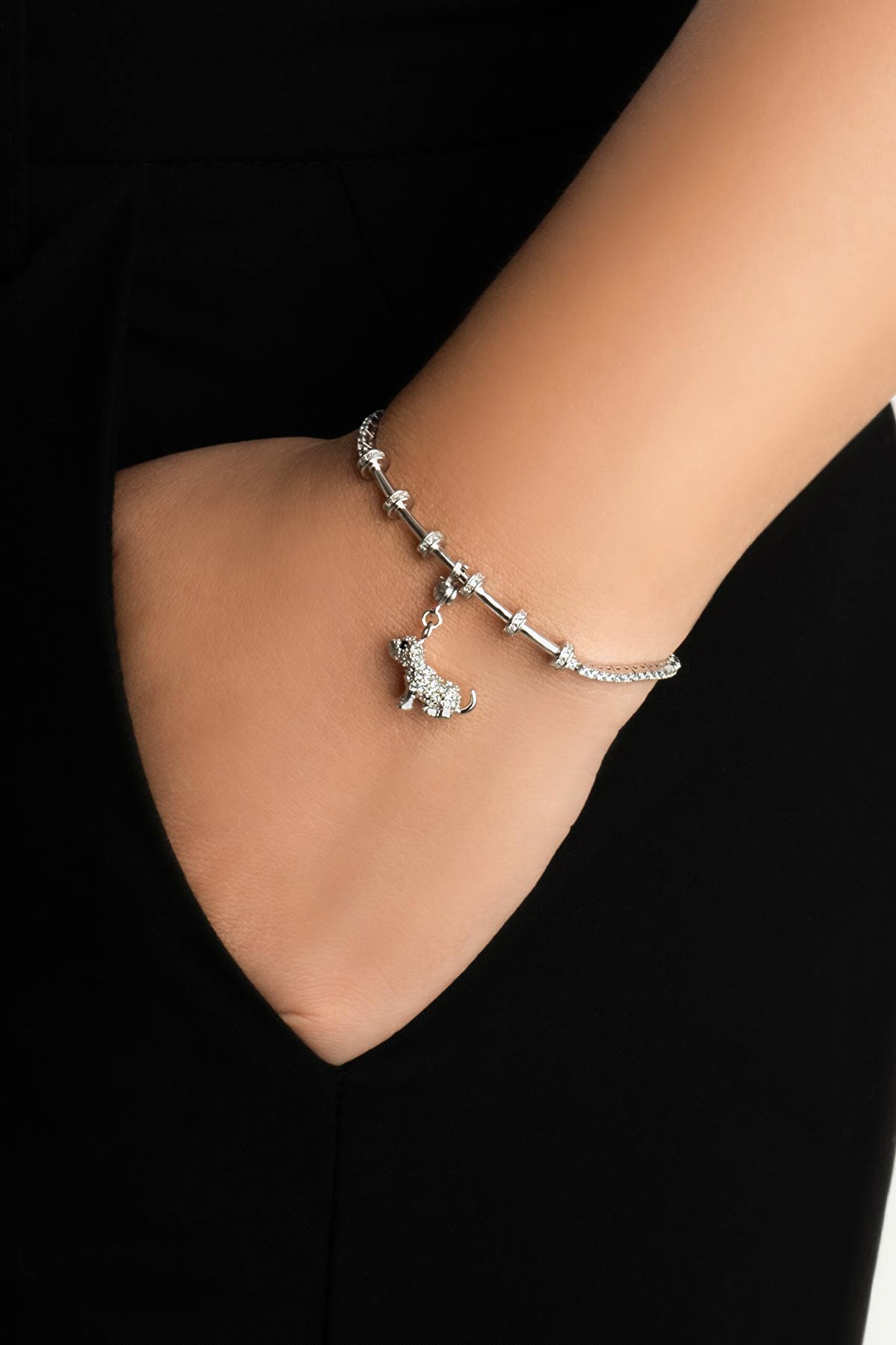 ⁠ Yavru Köpek 18 Ayar Beyaz Altın Kaplama Gümüş Charm_1}