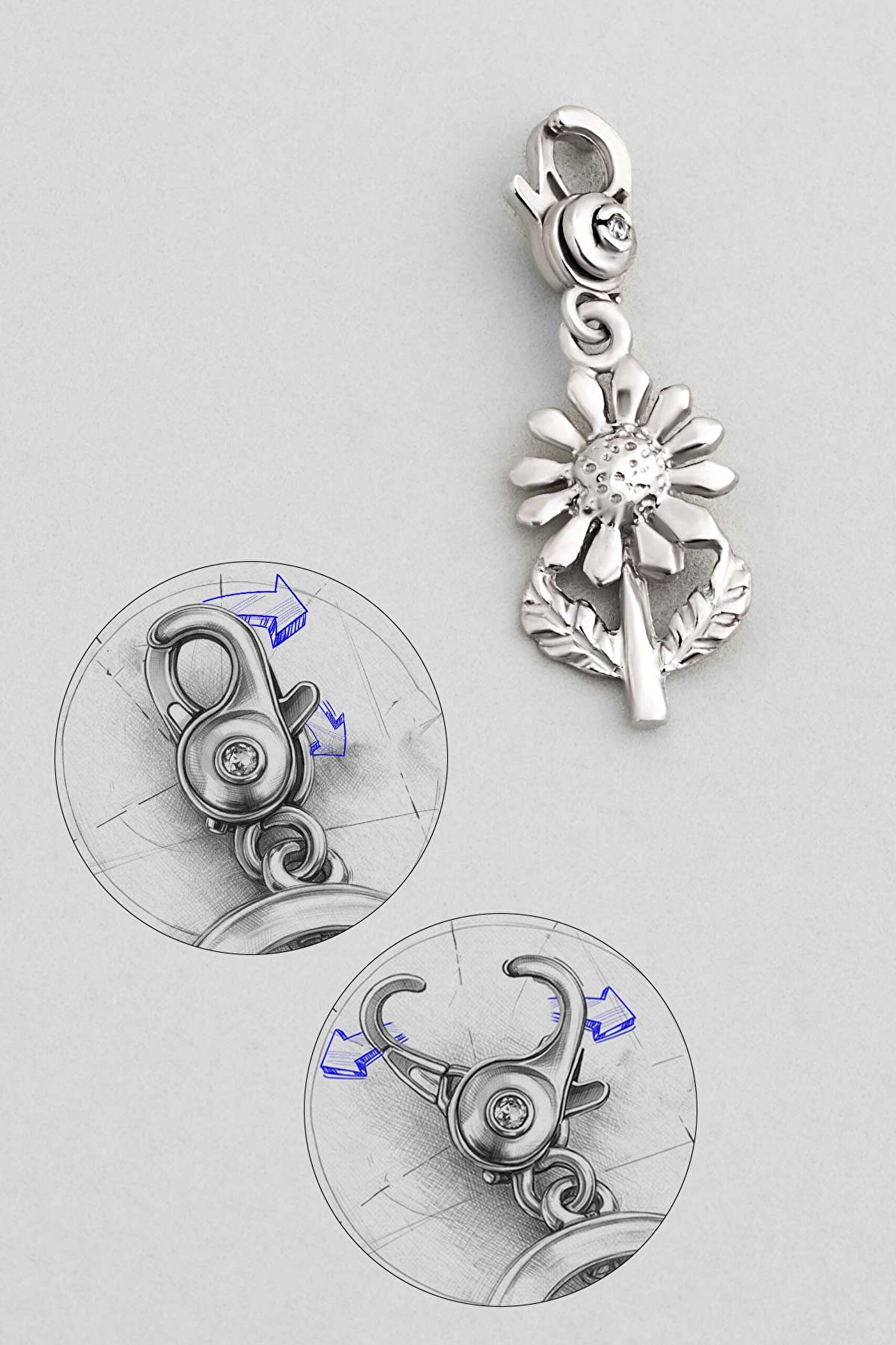 ⁠ Ayçiçeği 18 Ayar Beyaz Altın Kaplama Gümüş Charm_0}