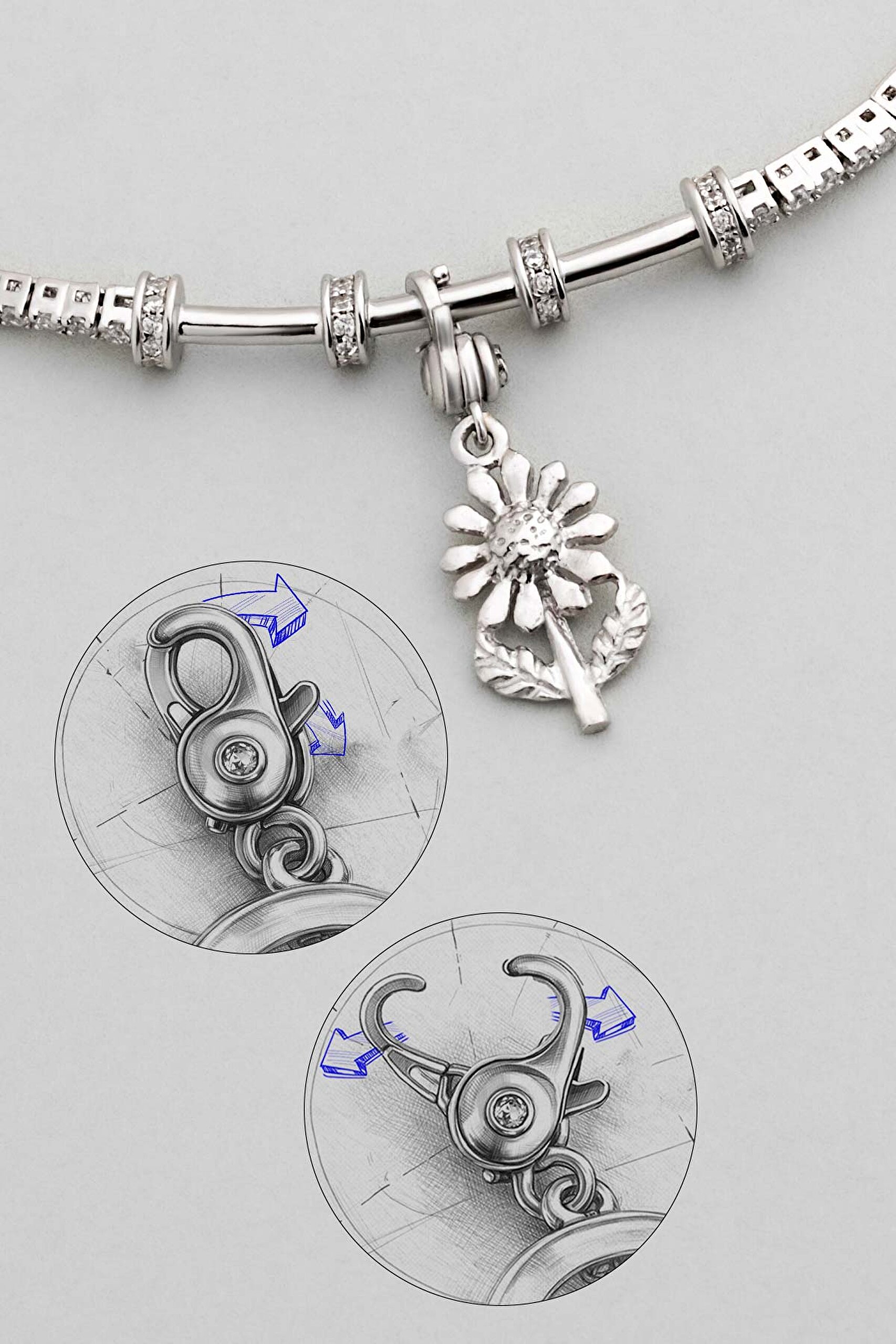 ⁠ Ayçiçeği 18 Ayar Beyaz Altın Kaplama Gümüş Charm_4}