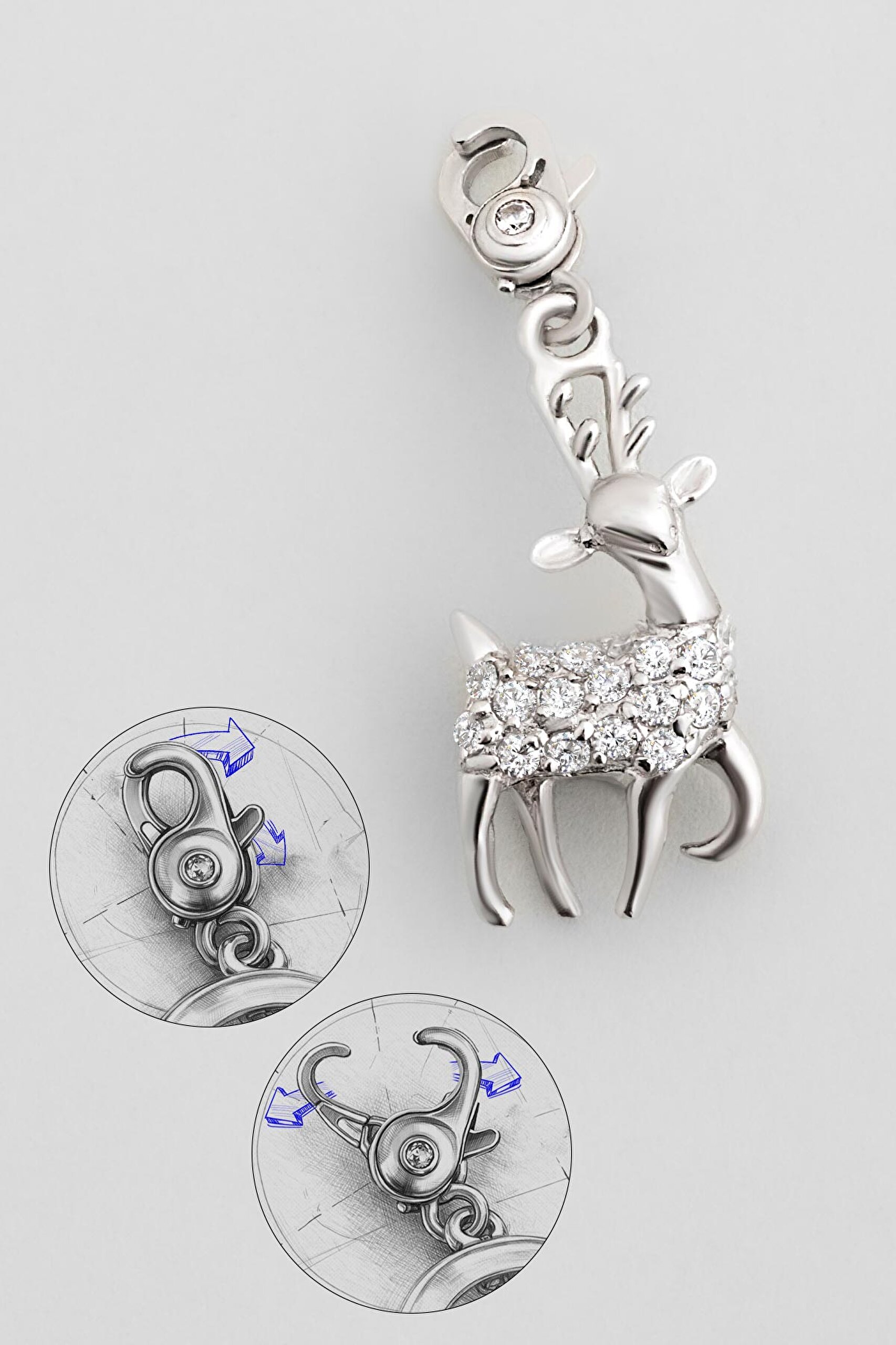 ⁠ Ren Geyiği 18 Ayar Beyaz Altın Kaplama Gümüş Charm_0}