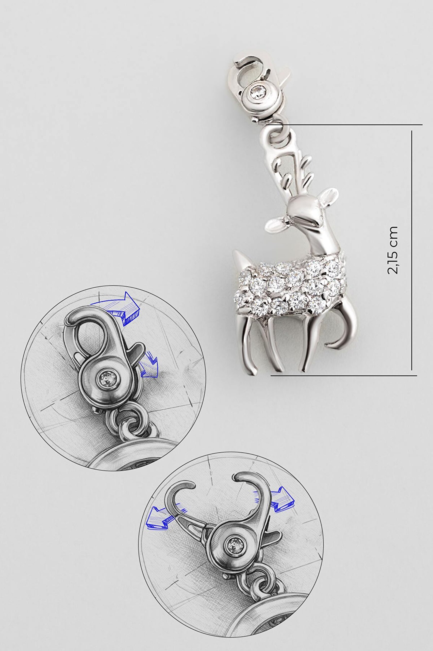 ⁠ Ren Geyiği 18 Ayar Beyaz Altın Kaplama Gümüş Charm_2}