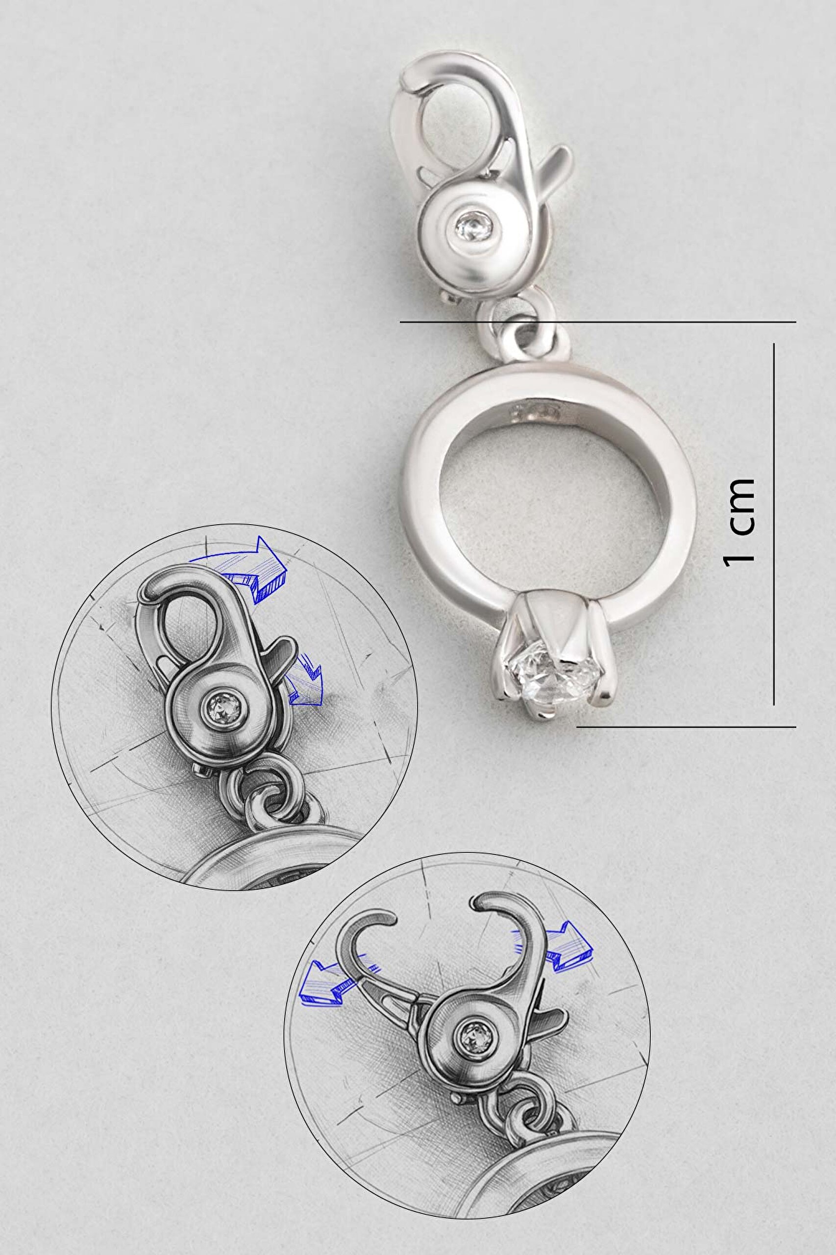 ⁠ Tektaş Yüzük Figürlü 18 Ayar Beyaz Altın Kaplama Gümüş Charm_2}