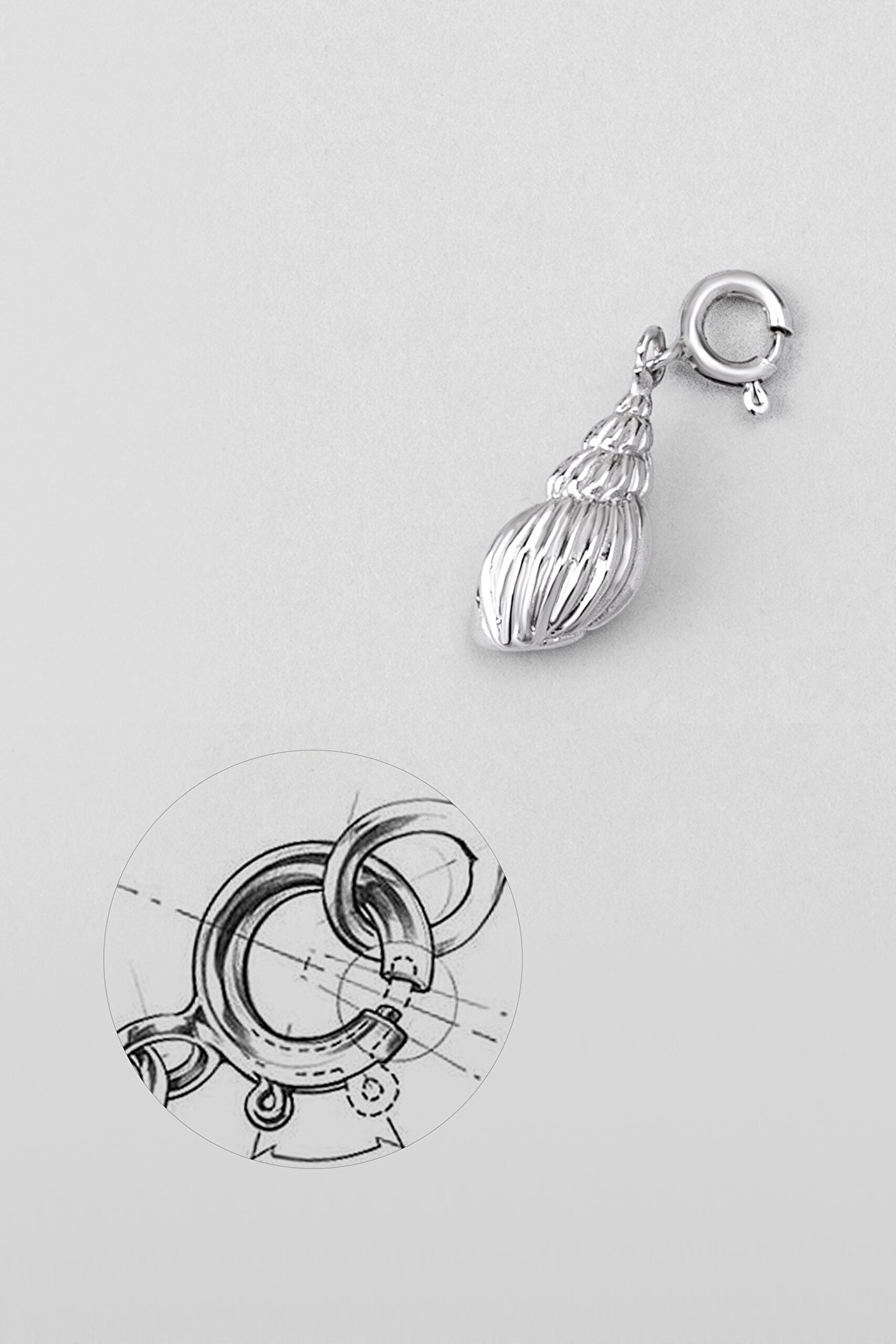 ⁠ Deniz Kabuğu 18 Ayar Beyaz Altın Kaplama Gümüş Charm_0}