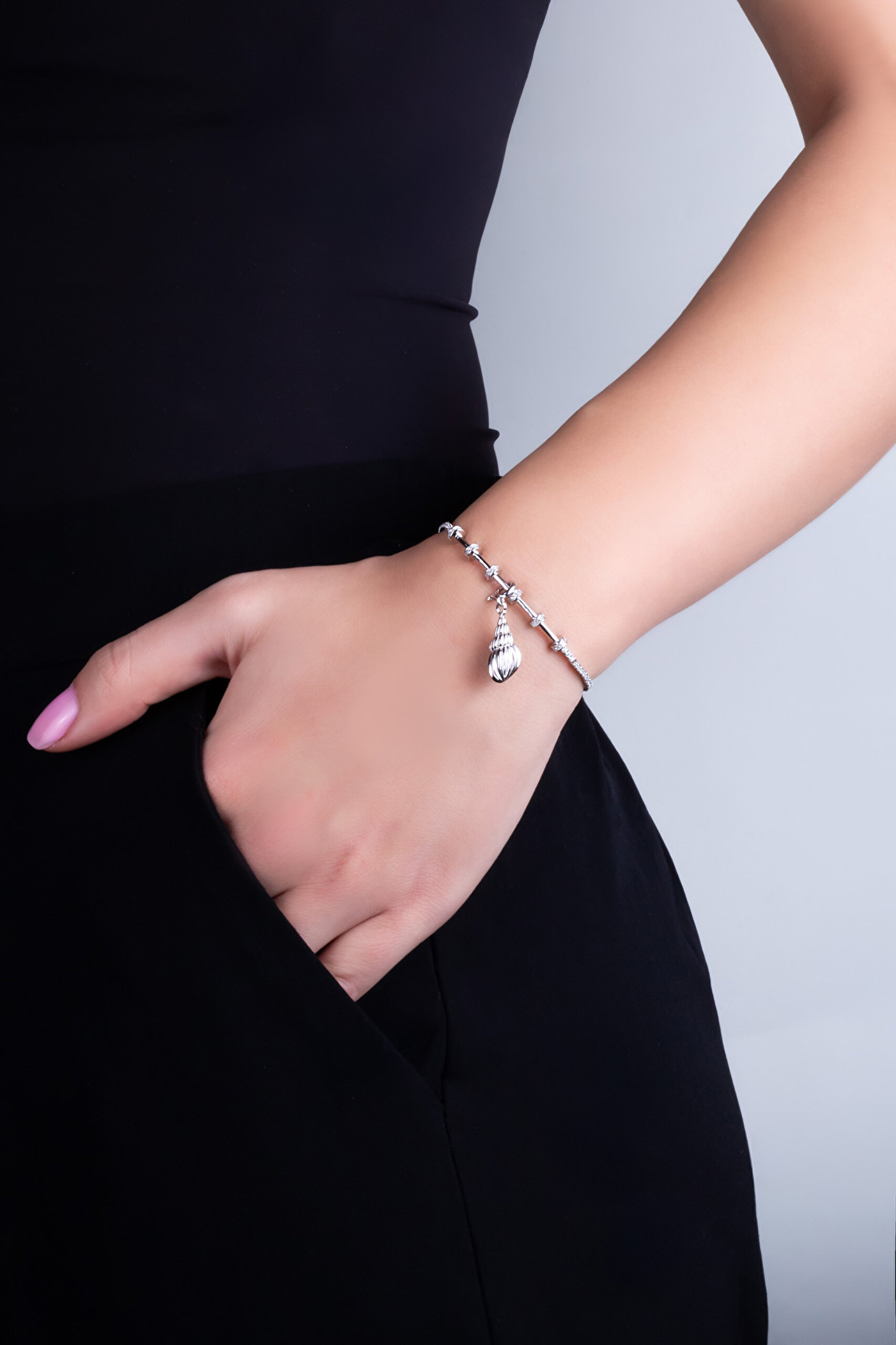 ⁠ Deniz Kabuğu 18 Ayar Beyaz Altın Kaplama Gümüş Charm_3}