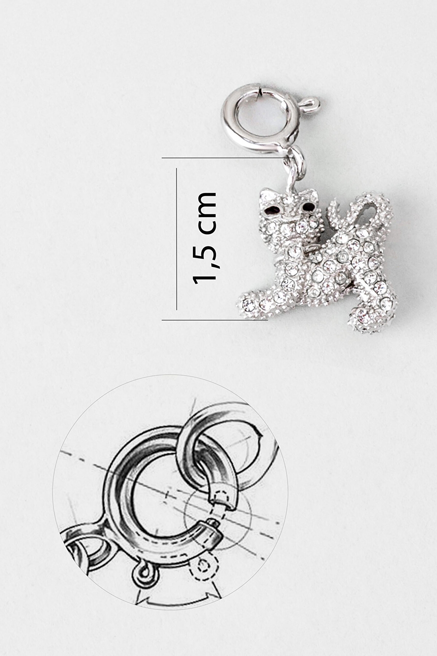 ⁠ Yavru Kedi 18 Ayar Beyaz Altın Kaplama Gümüş Charm_2}