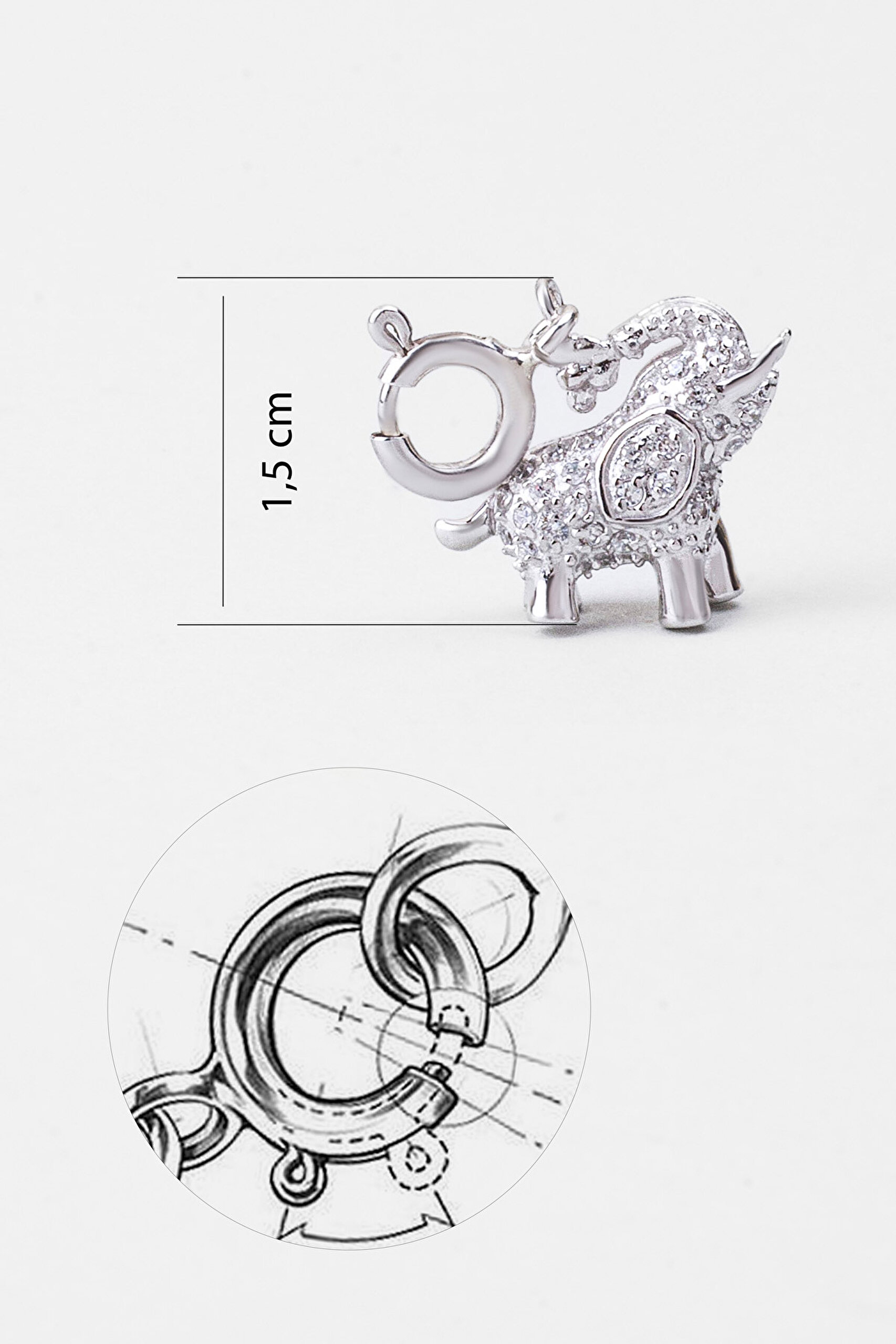 ⁠ Bereket Fil 18 Ayar Beyaz Altın Kaplama Gümüş Charm_2}