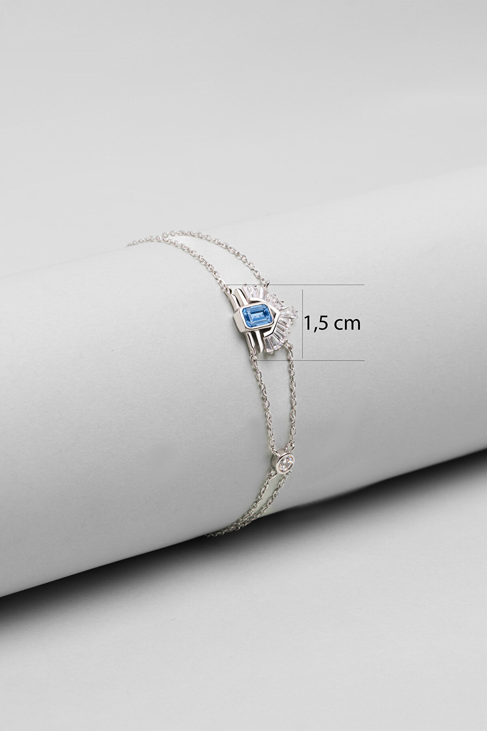 Simetri 18 Ayar Beyaz Altın Kaplama 19 Cm Gümüş Tasarım Bileklik - 2