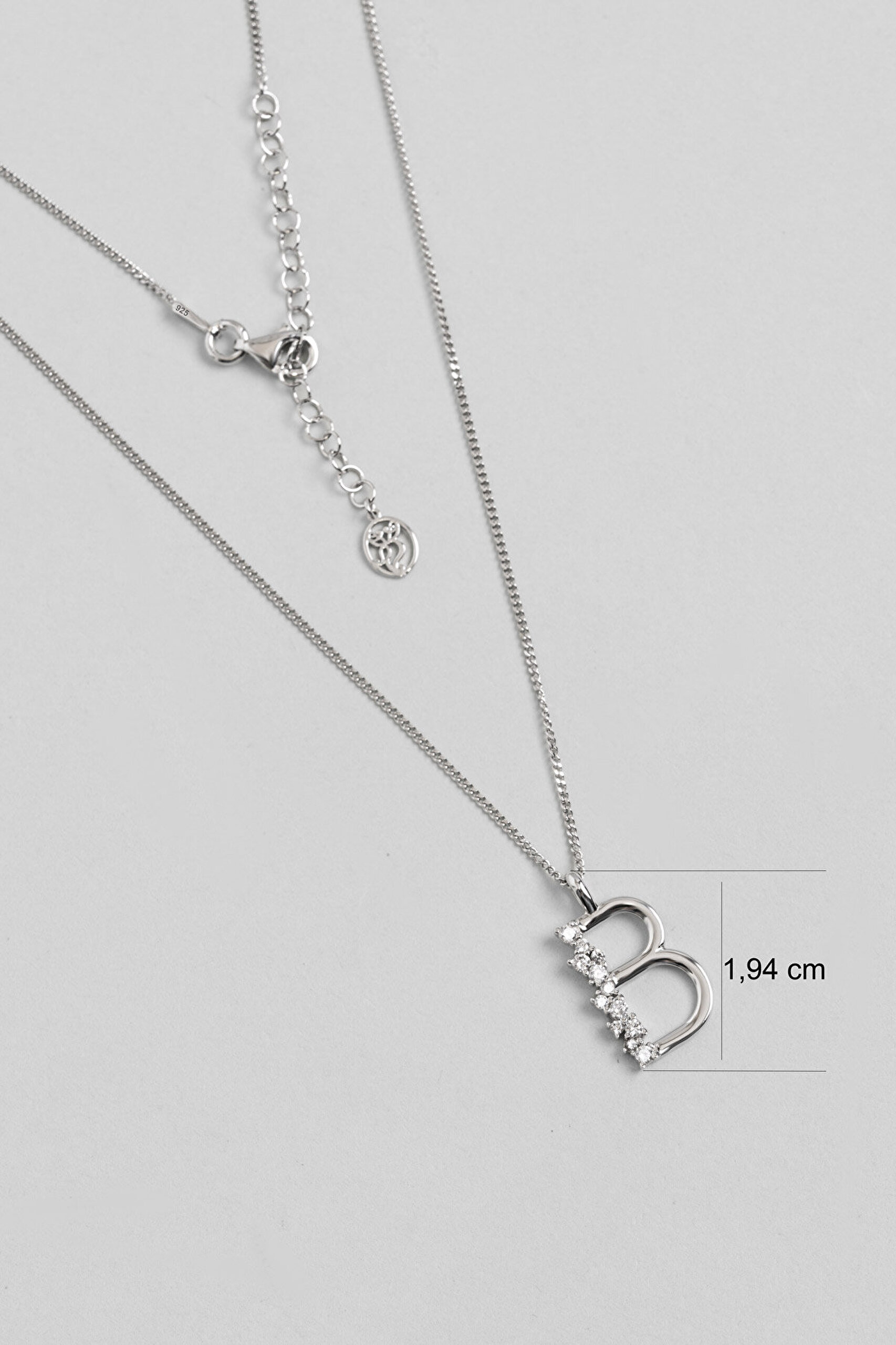 B Harfi Taşlı 18 Ayar Beyaz Altın Kaplama Gümüş Kolye - 2
