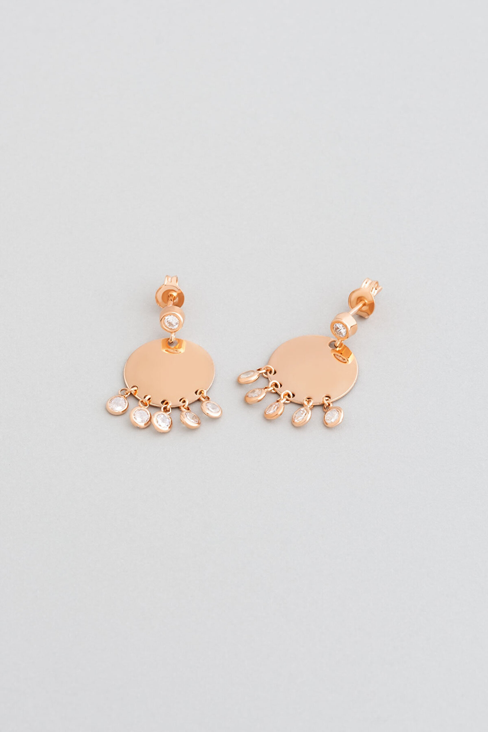 Beyaz Taşlı 18 Ayar Rose Altın Kaplama Gümüş Minimal Küpe