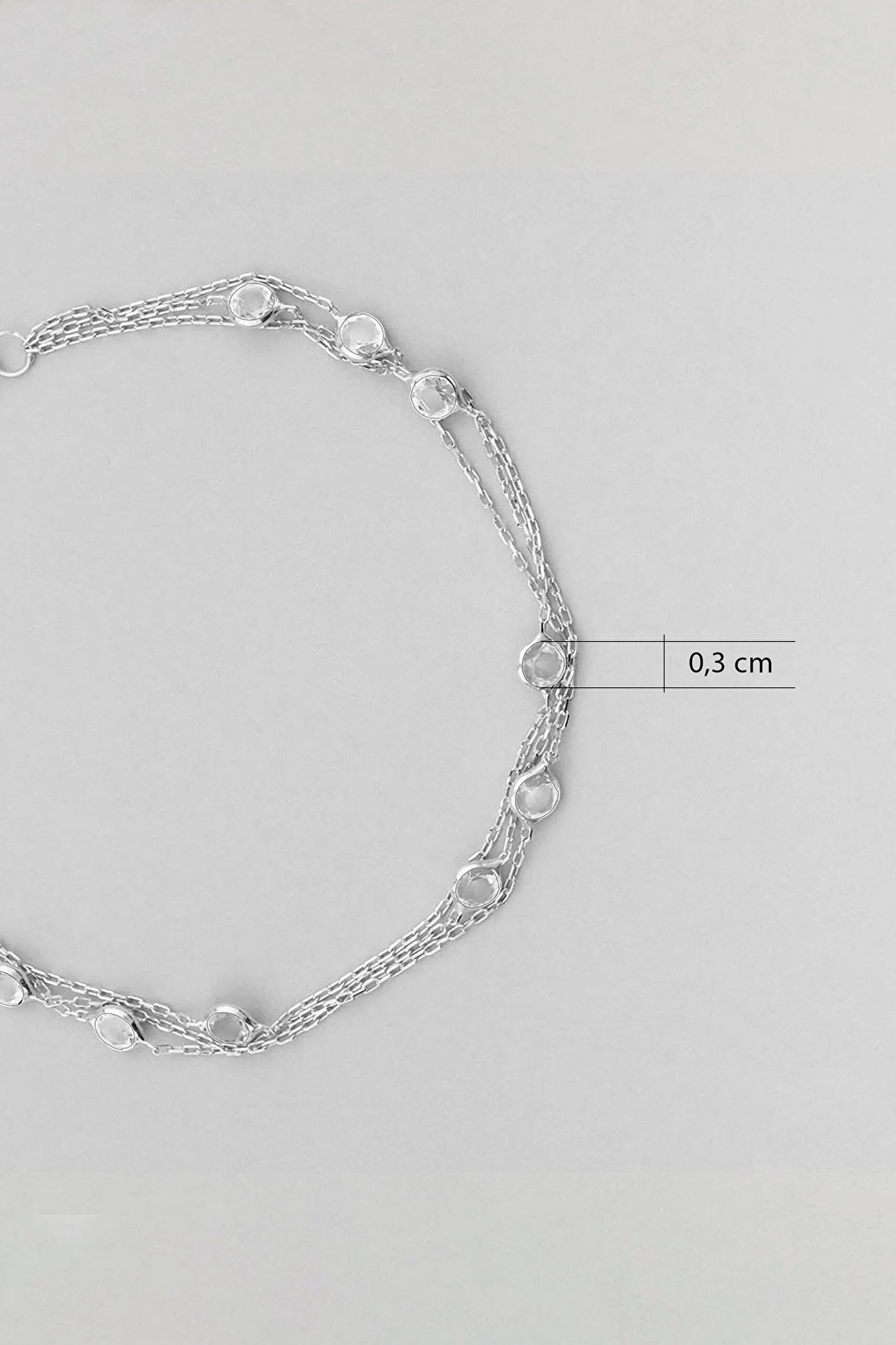 ⁠ Üç Sıra Zirkon Taşlı 18 Ayar Beyaz Altın Kaplama 19 Cm Gümüş Bileklik_2}