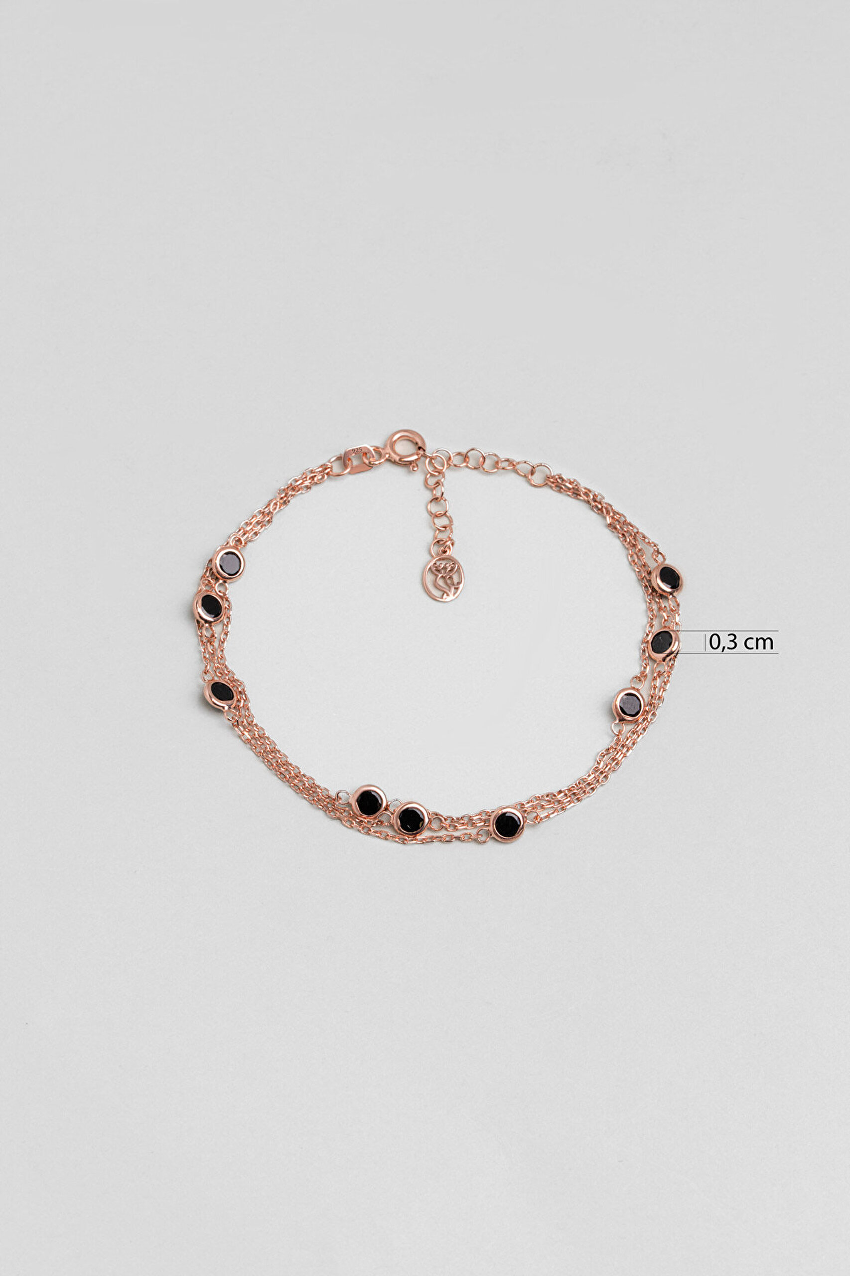 Üç Sıra Zirkon Taşlı 18 Ayar Rose Altın Kaplama 19 Cm Gümüş Bileklik - 2