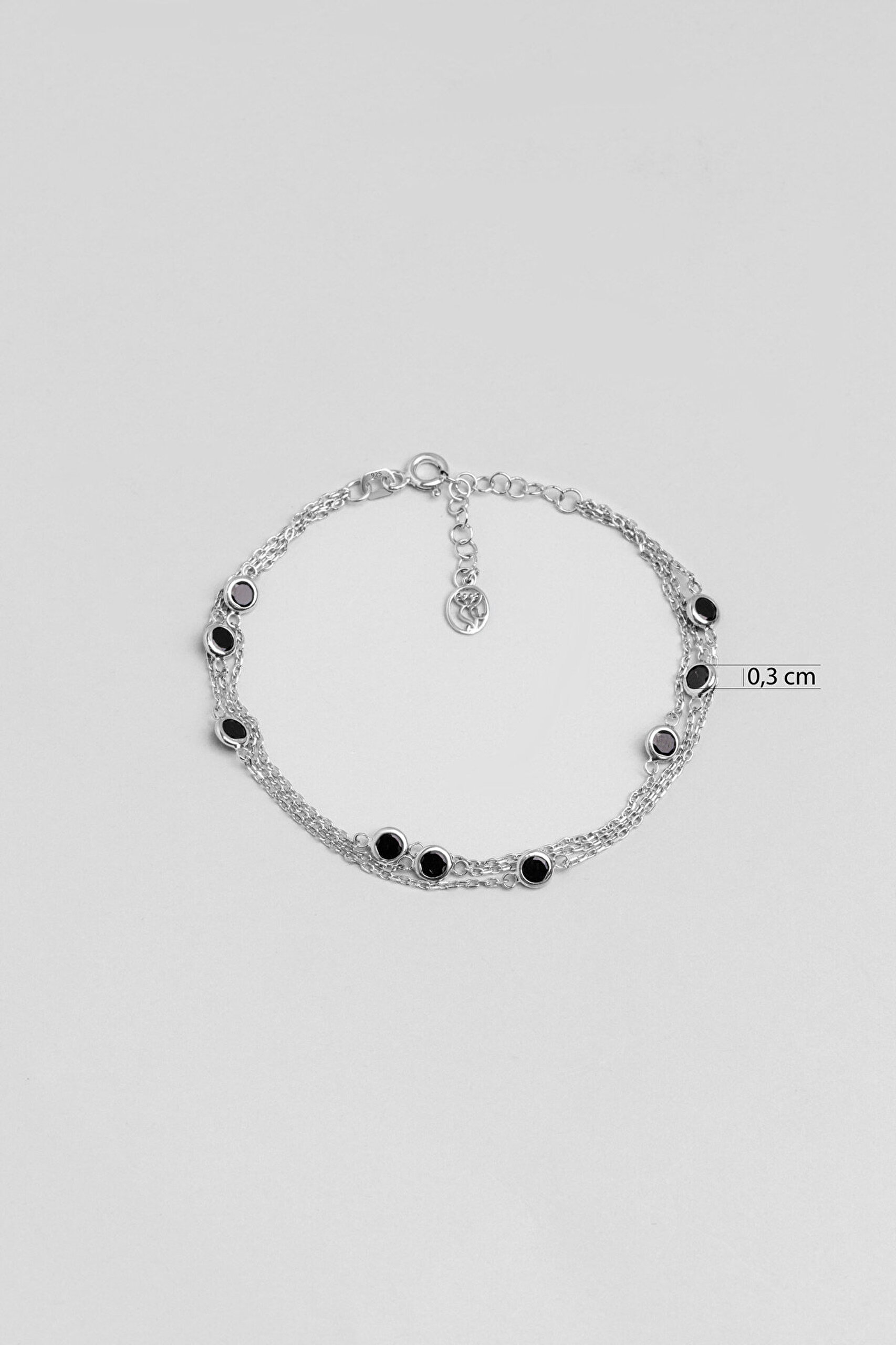 Üç Sıra Zirkon Taşlı 18 Ayar Beyaz Altın Kaplama 19 Cm Gümüş Bileklik - 2