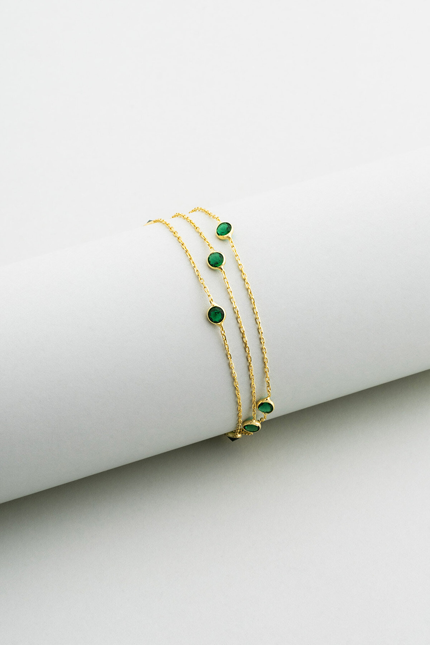 Üç Sıra Zirkon Taşlı  18 Ayar Sarı Altın Kaplama Gümüş Bileklik - 0