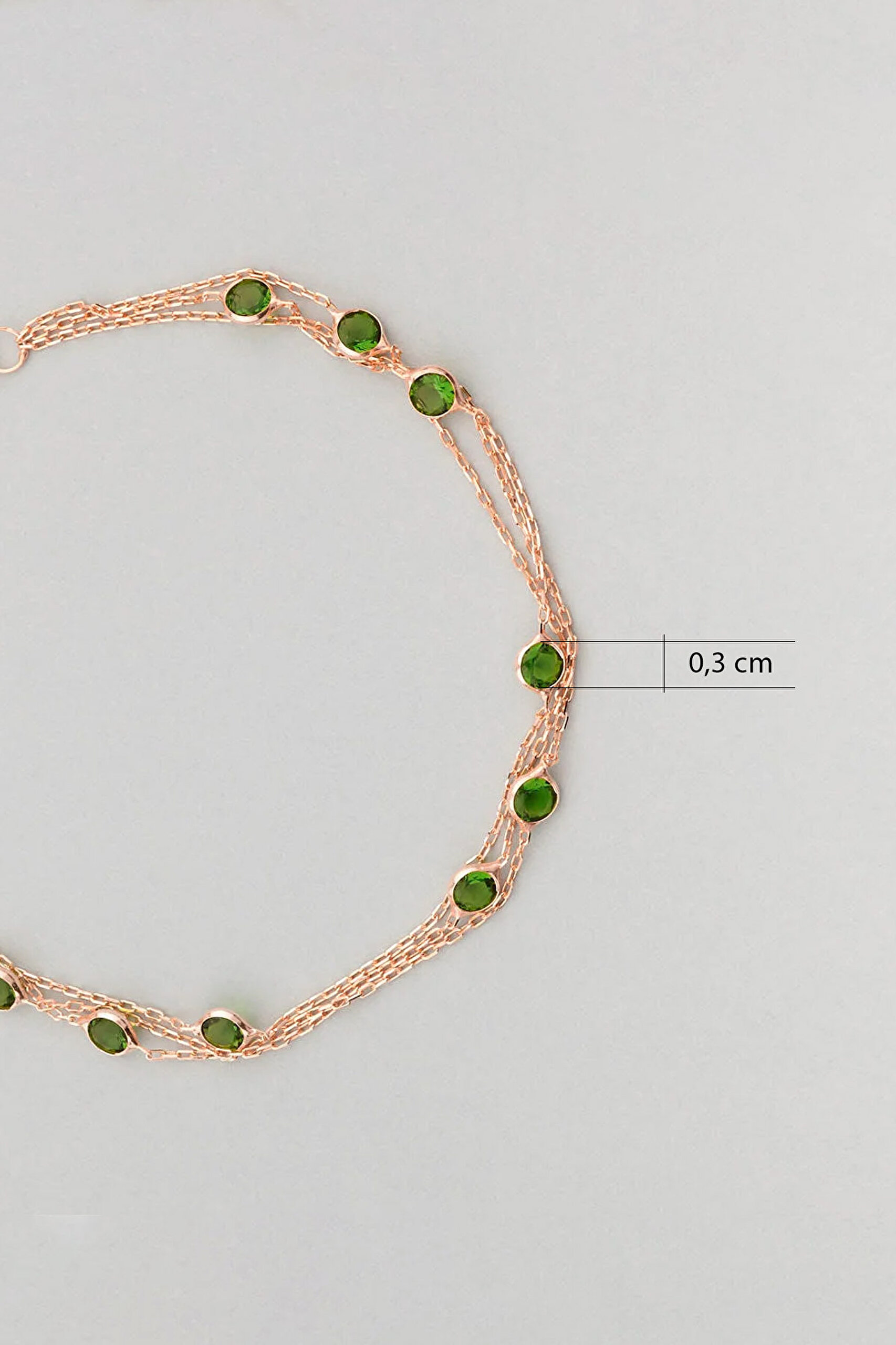 ⁠ Üç Sıra Zirkon Taşlı 18 Ayar Rose Altın Kaplama 19 Cm Gümüş Bileklik_2}