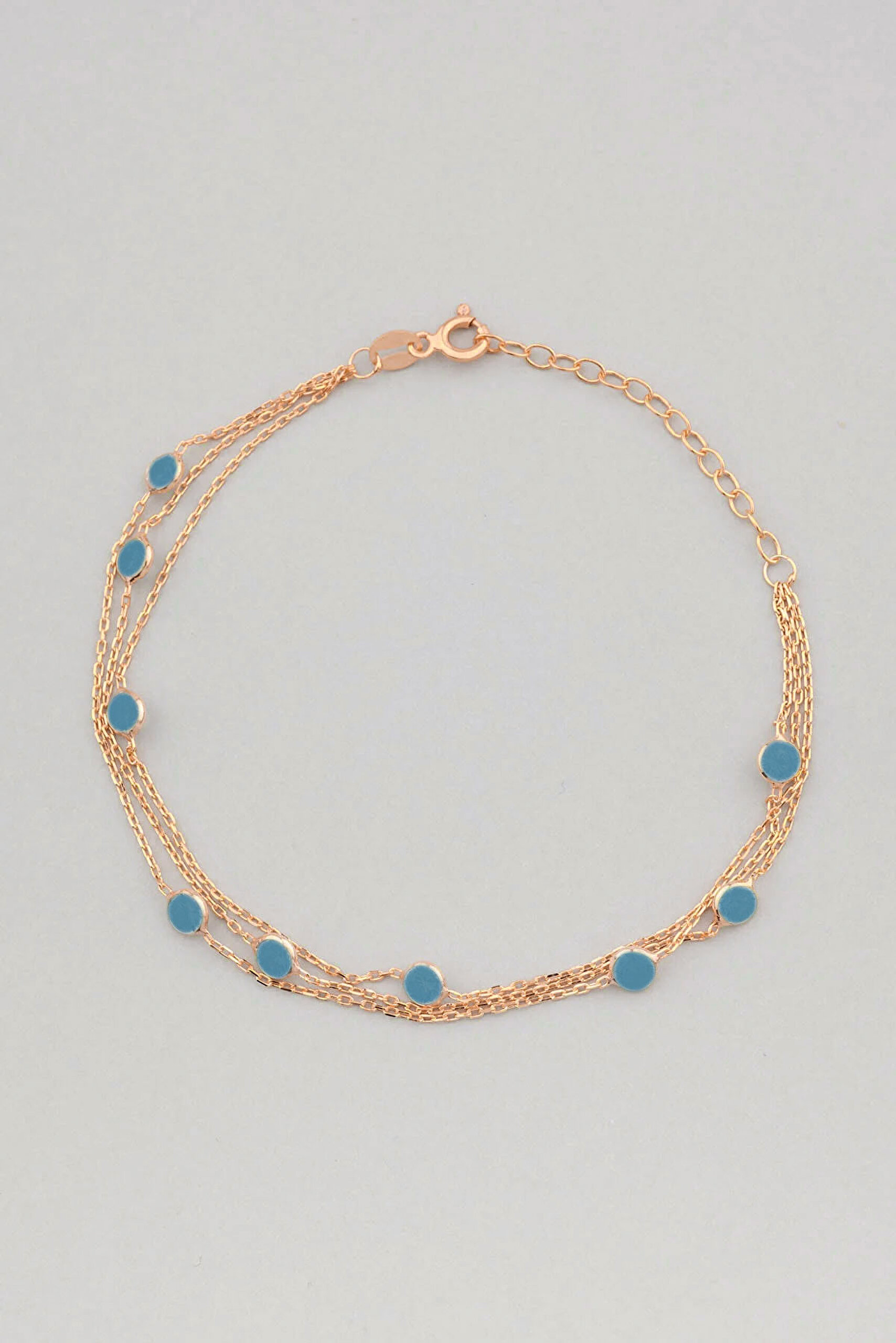 ⁠ Üç Sıra Zirkon Taşlı 18 Ayar Rose Altın Kaplama 19 Cm Gümüş Bileklik_4}