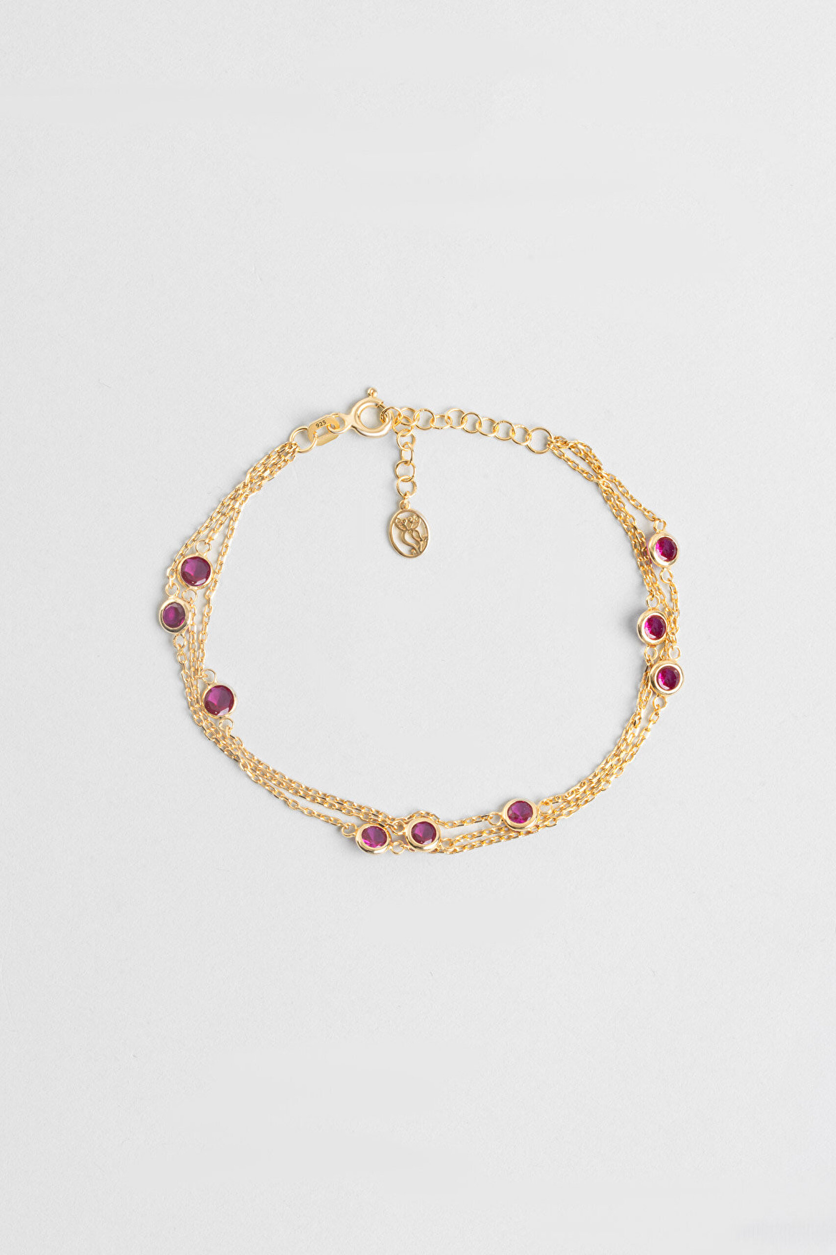 Üç Sıra Zirkon Taşlı 18 Ayar Sarı Altın Kaplama 19 Cm Gümüş Bileklik - 4