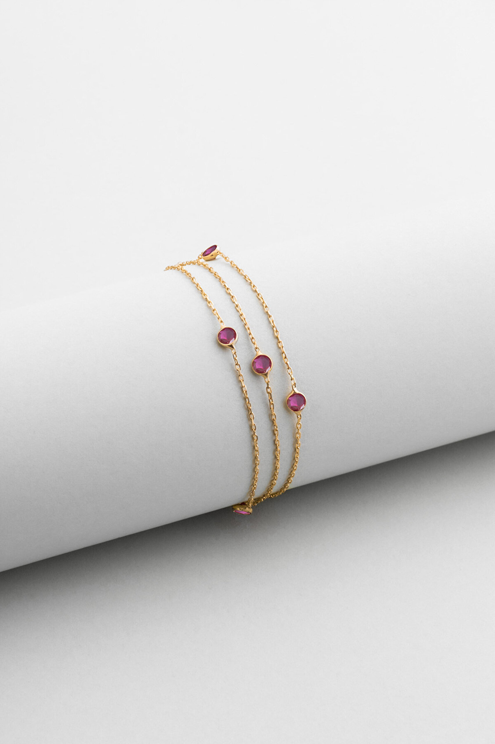 Üç Sıra Zirkon Taşlı 18 Ayar Sarı Altın Kaplama 19 Cm Gümüş Bileklik - 0