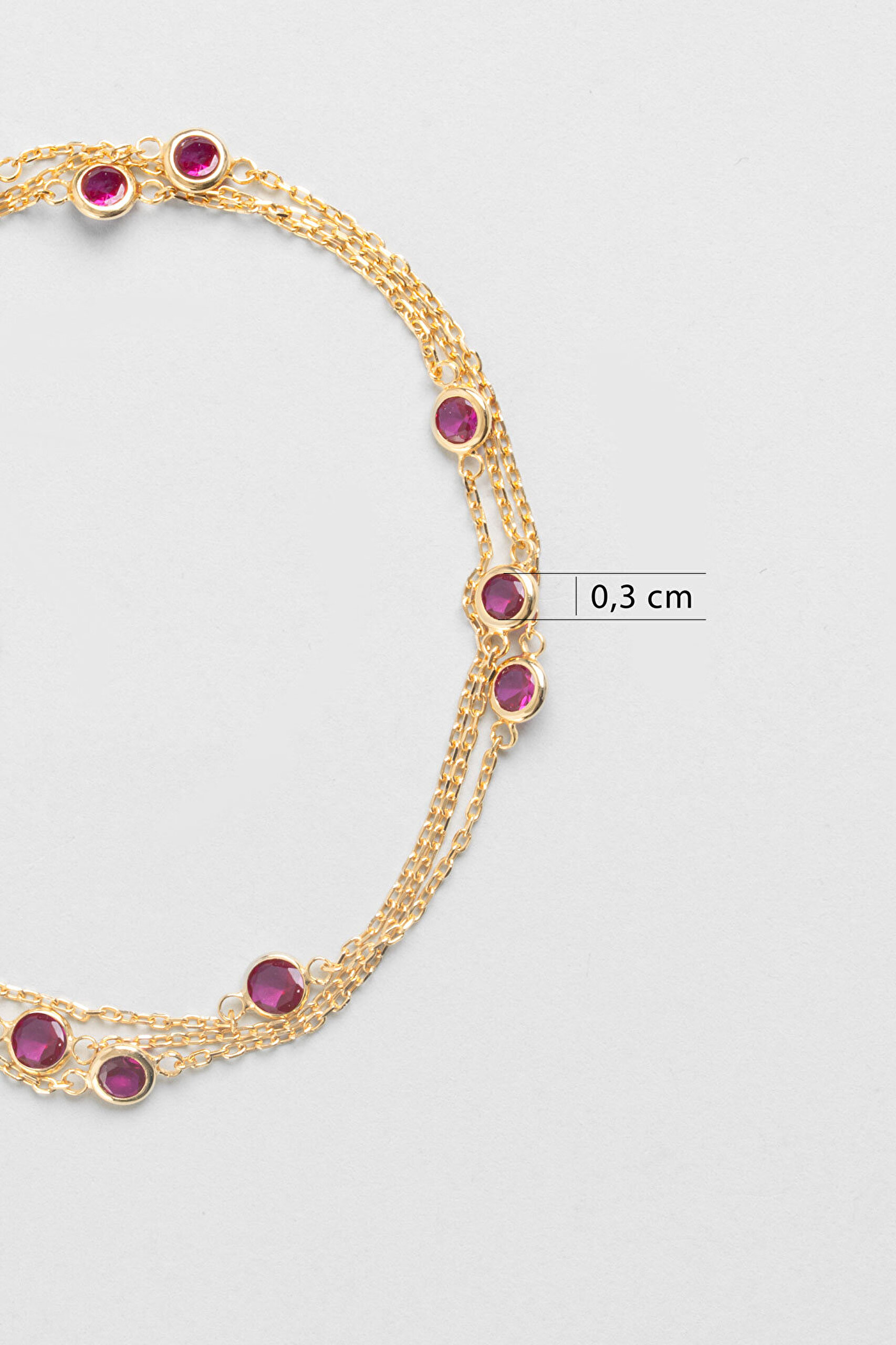 Üç Sıra Zirkon Taşlı 18 Ayar Sarı Altın Kaplama 19 Cm Gümüş Bileklik - 2