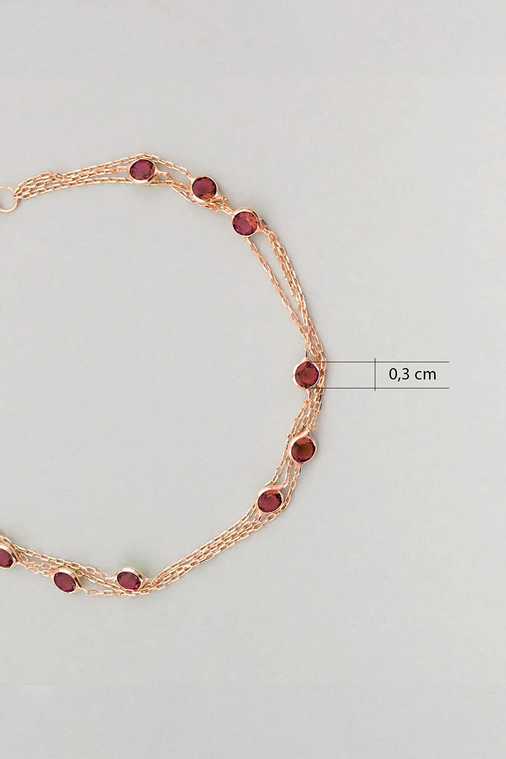 ⁠ Üç Sıra Zirkon Taşlı 18 Ayar Rose  Altın Kaplama 19 Cm Gümüş Bileklik_2}