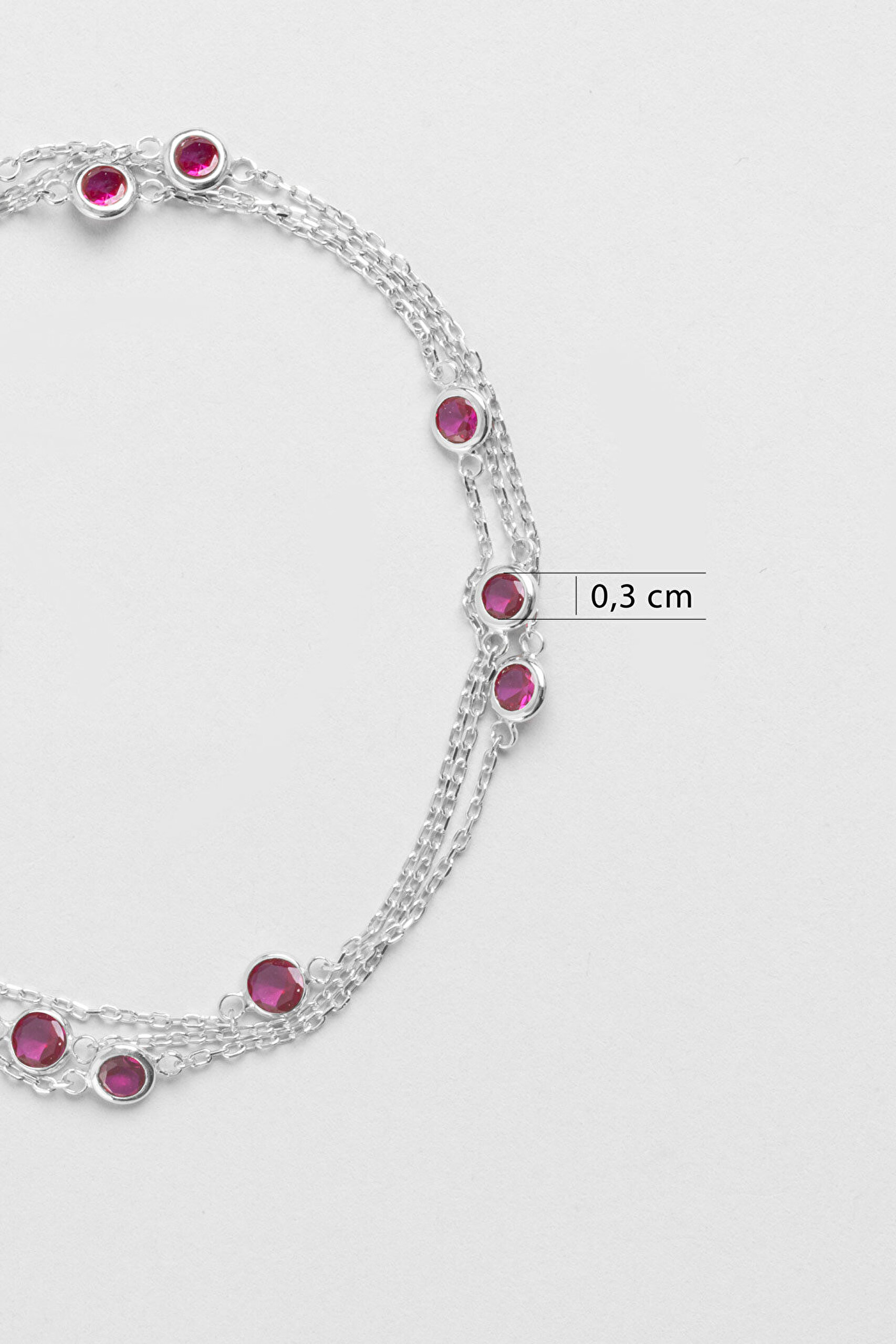 Üç Sıra Zirkon Taşlı 18 Ayar Beyaz Altın Kaplama 19 Cm Gümüş Bileklik - 2