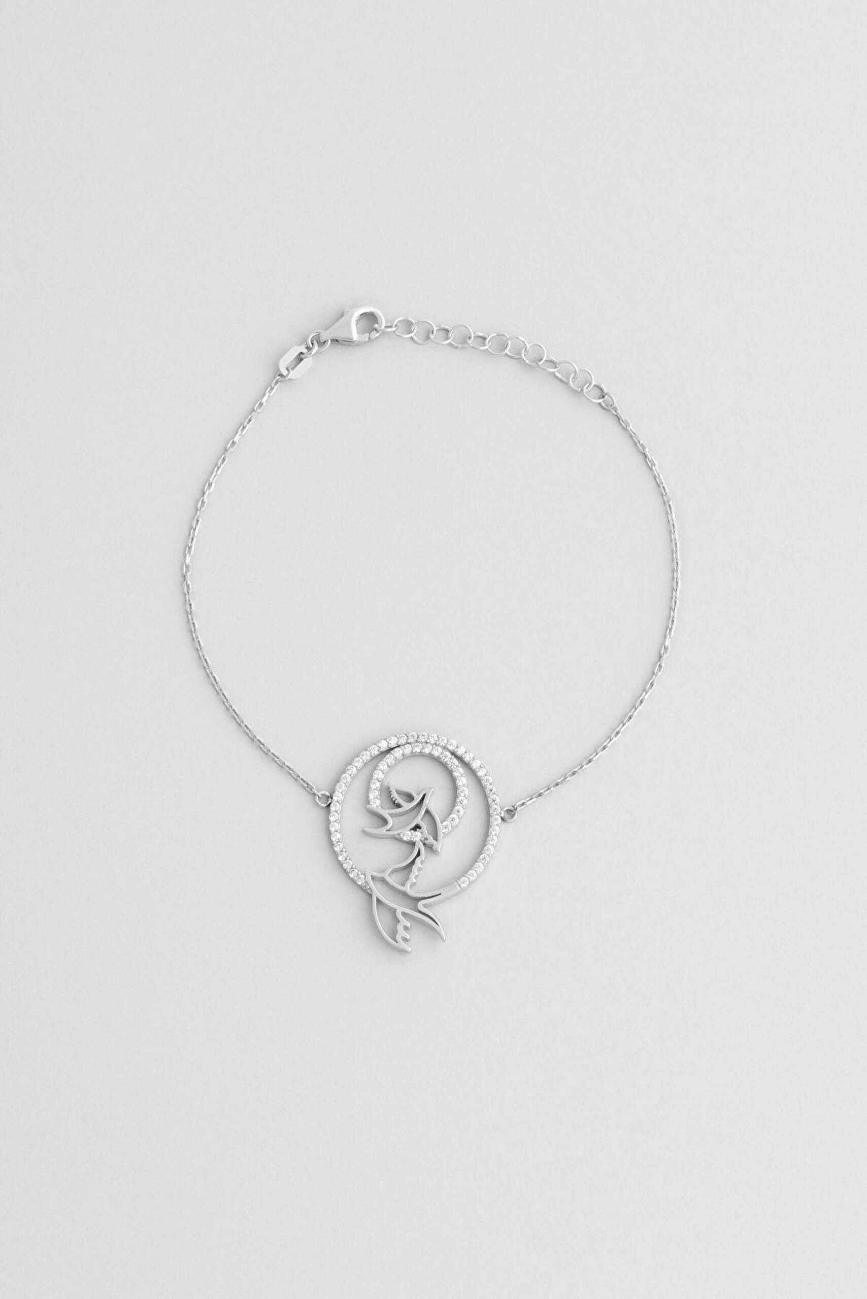 Özgürlük Kuşu 18 Ayar Beyaz Altın Kaplama Gümüş Bileklik - 0