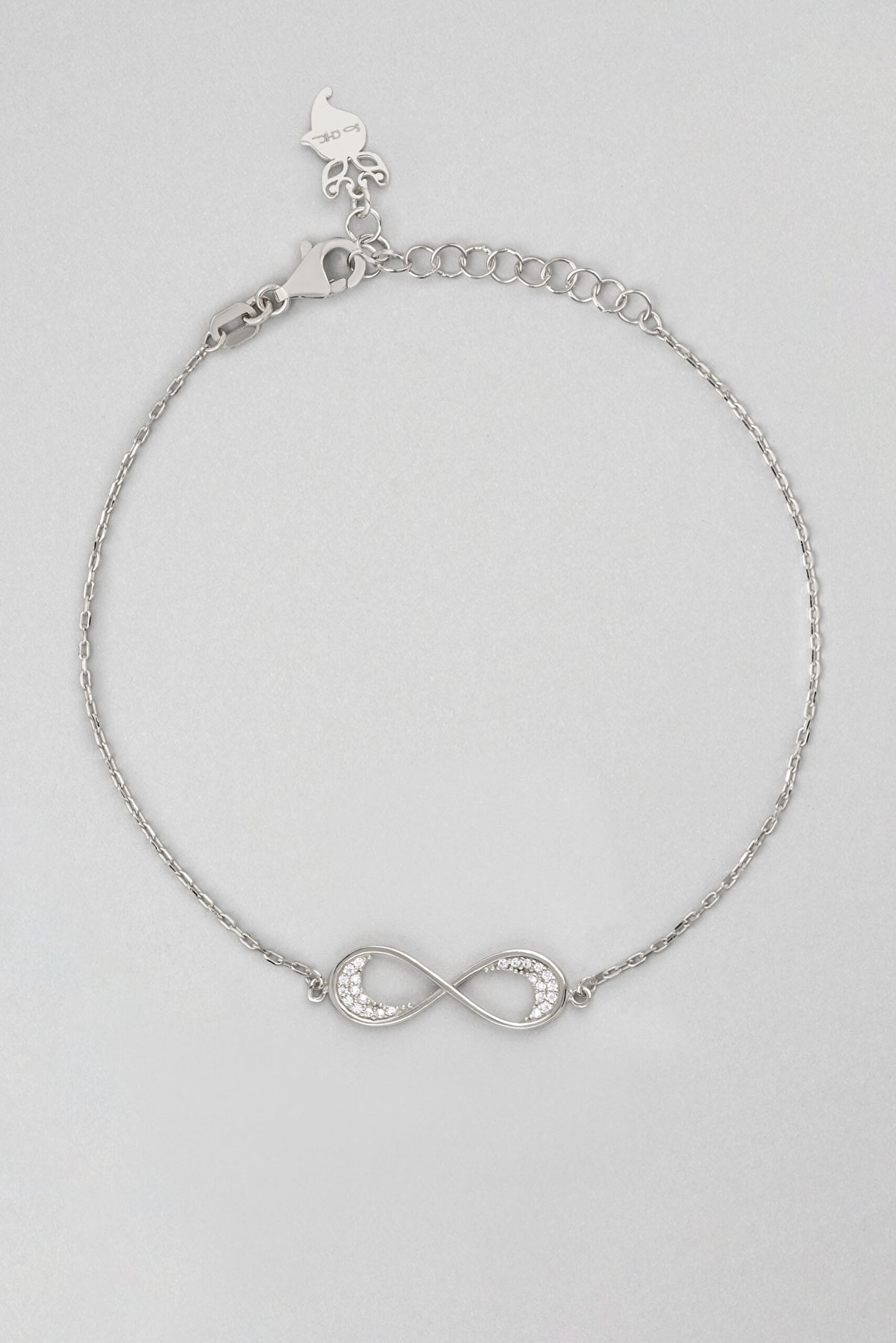 Sonsuz Şans 18 Ayar Beyaz Altın Kaplama 21 Cm Gümüş Zincir Bileklik