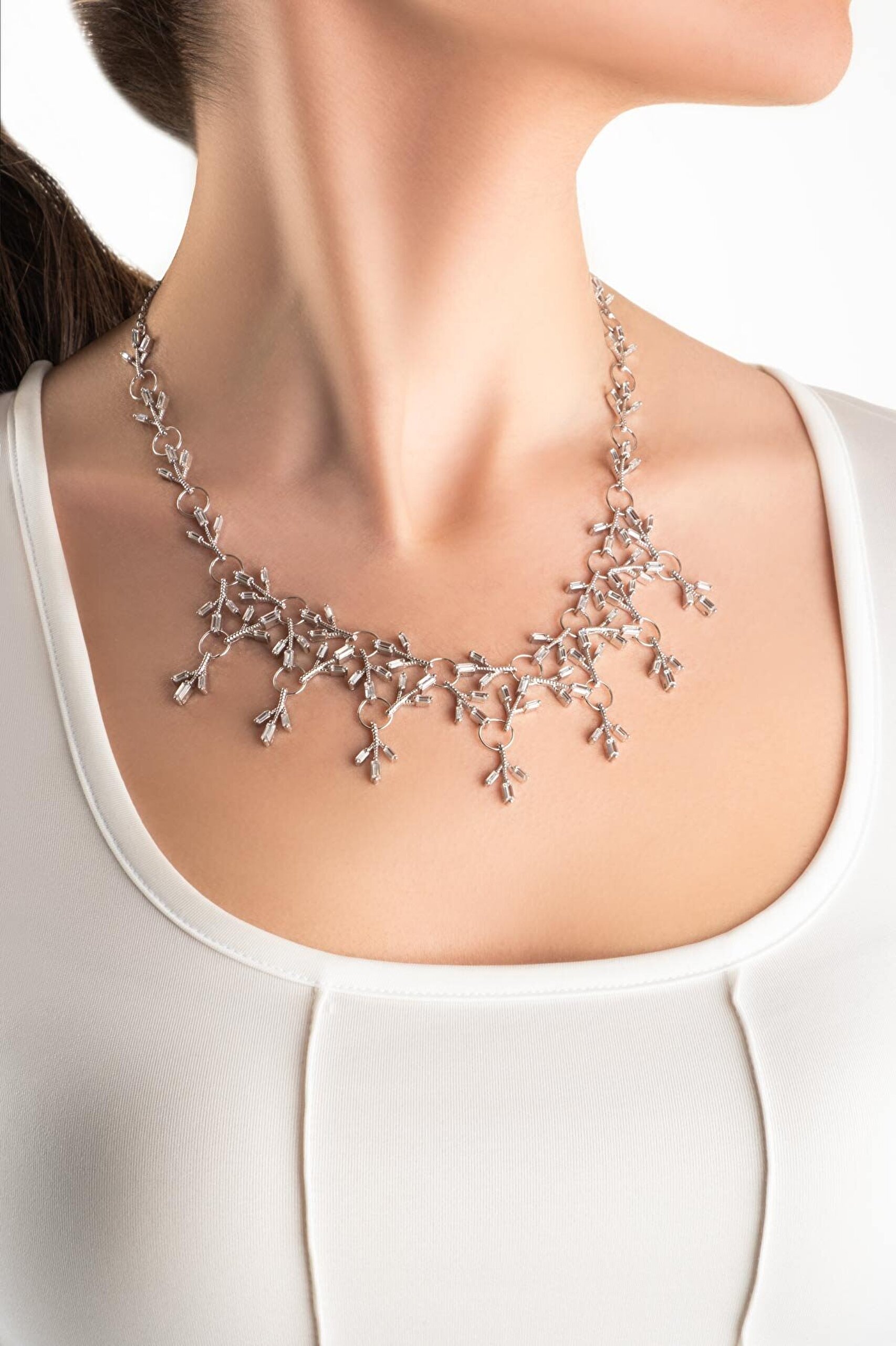 Fiore 18 Ayar  Beyaz Altın Kaplama 48 Cm Gümüş Gerdanlık - 4