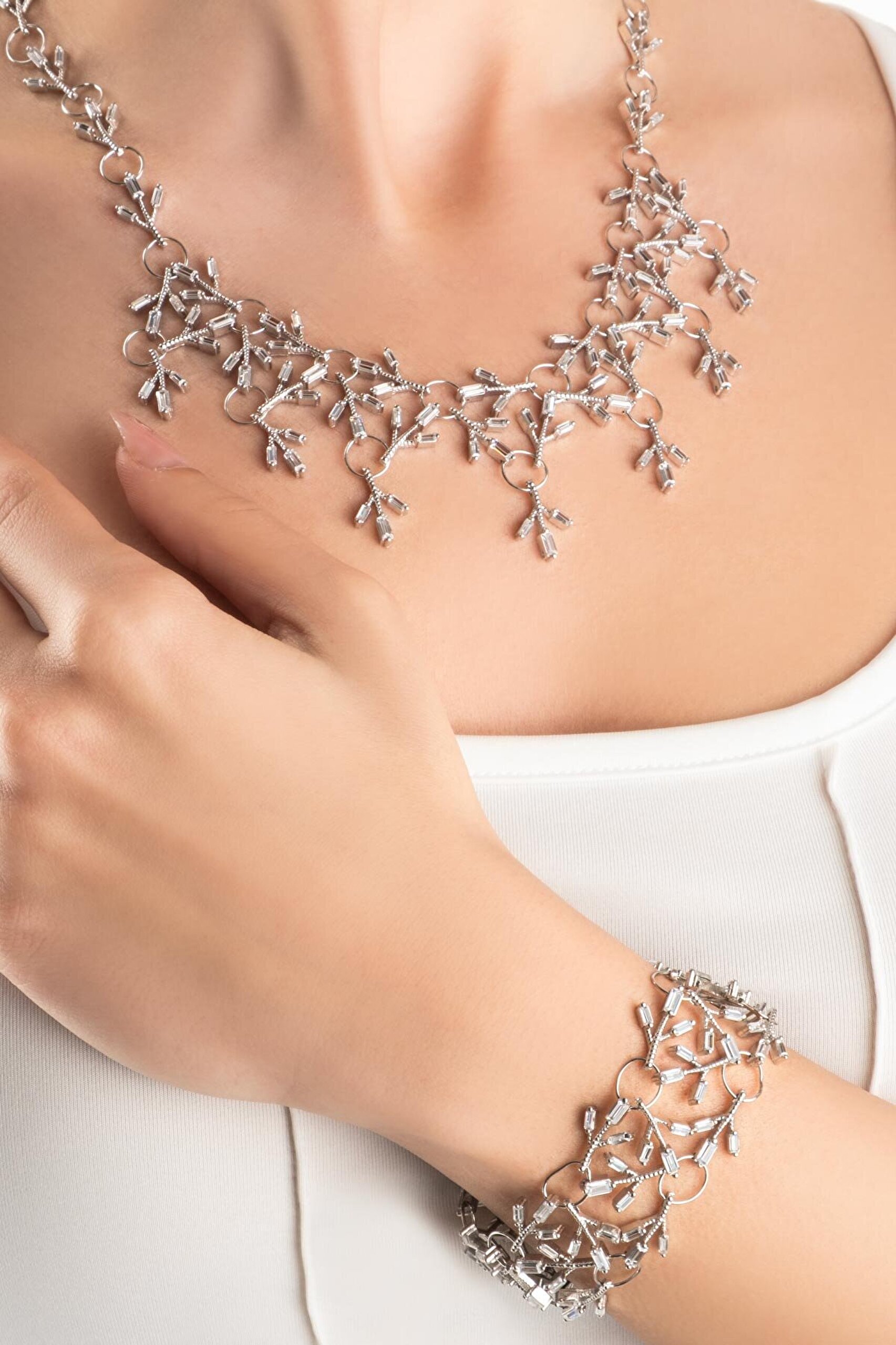 Fiore 18 Ayar  Beyaz Altın Kaplama 48 Cm Gümüş Gerdanlık - 3