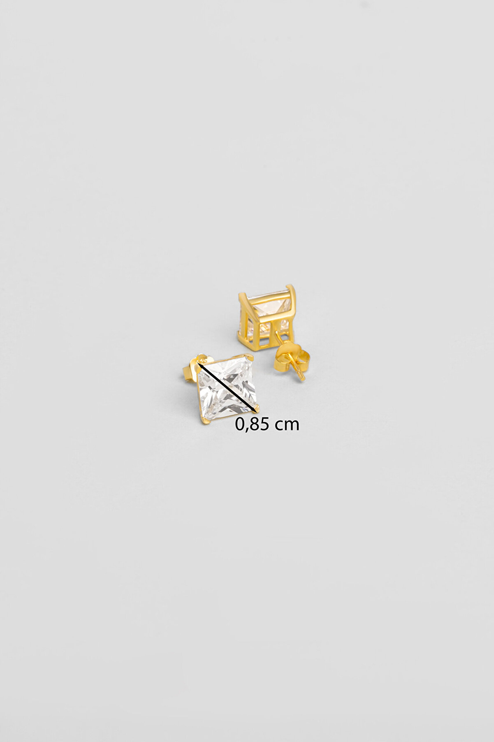 Tek Taş 18 Ayar Sarı Altın Kaplama Gümüş Minimal Küpe - 2