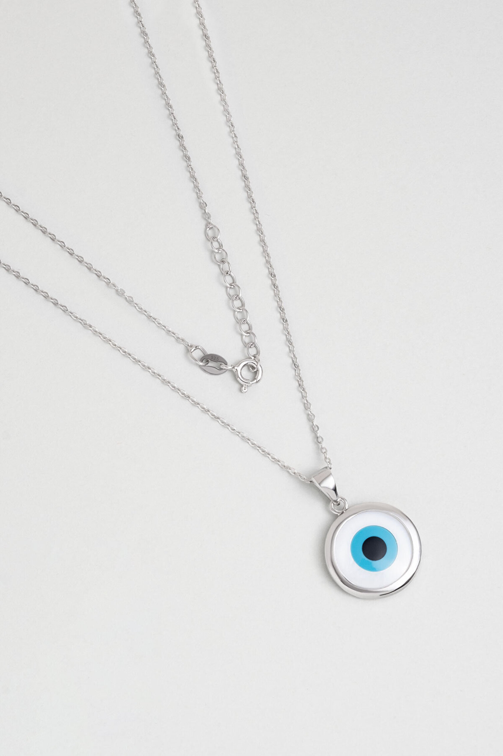 Renkli Göz 18 Ayar Beyaz Altın Kaplama 43 Cm Gümüş Kolye - 0