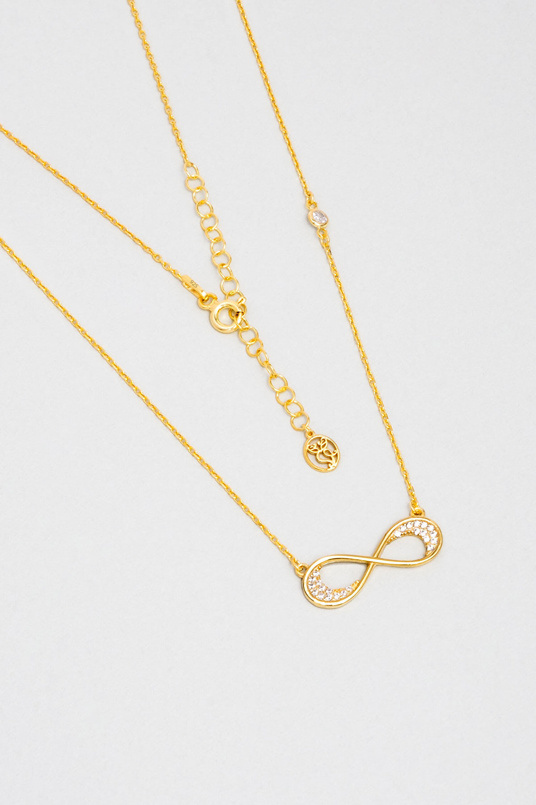 Sonsuzluk Figürlü 18 Ayar Sarı Altın Kaplama Gümüş Kolye - 0