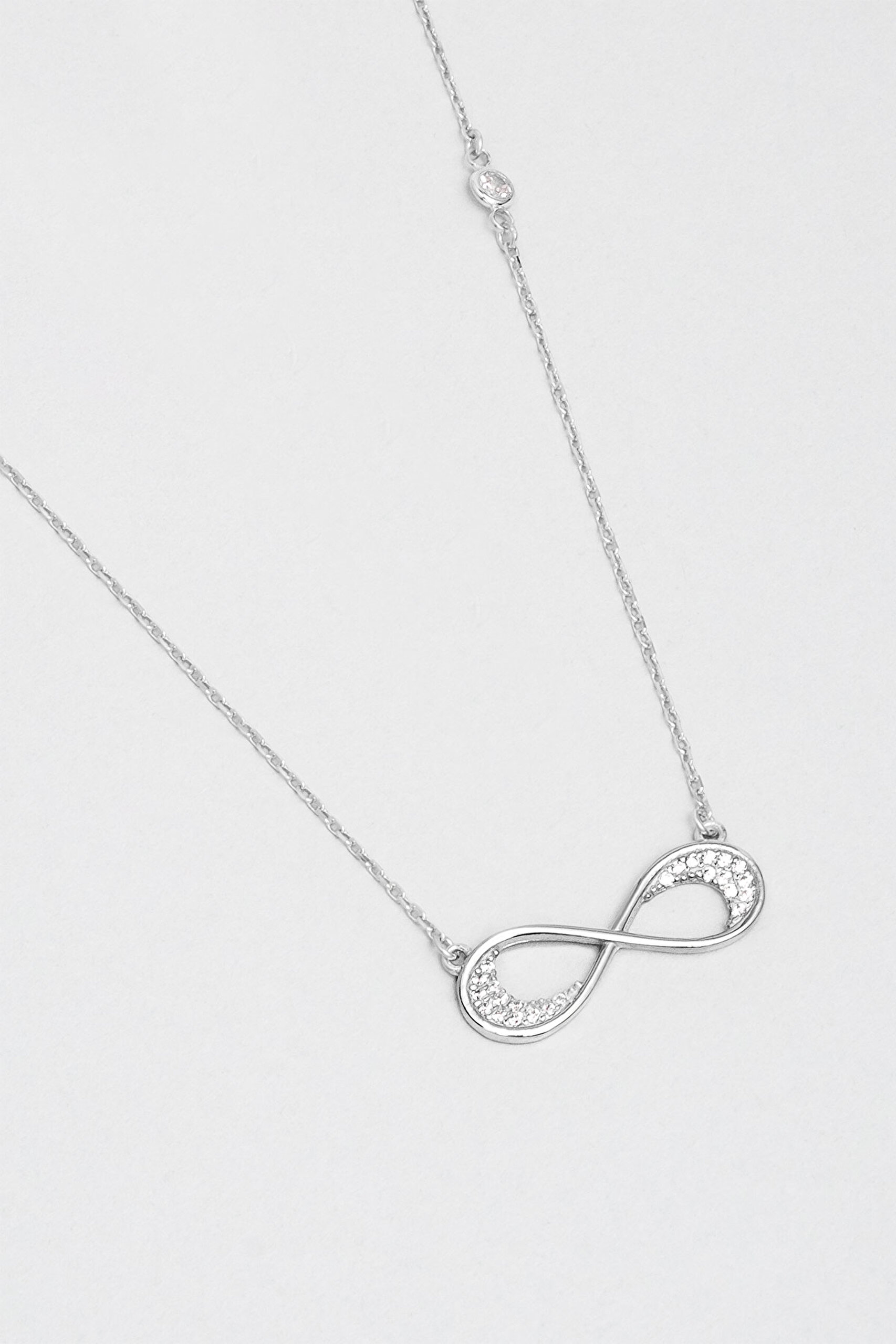 Sonsuzluk Figürlü 18 Ayar Beyaz Altın Kaplama Gümüş Kolye - 4