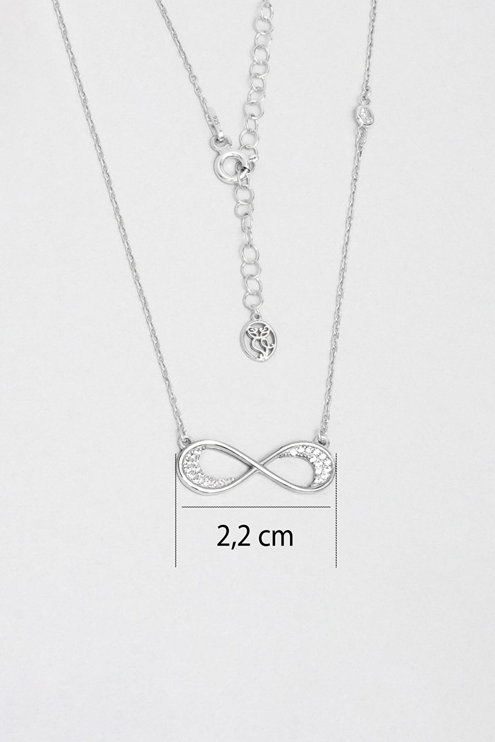 Sonsuzluk Figürlü 18 Ayar Beyaz Altın Kaplama Gümüş Kolye - 2