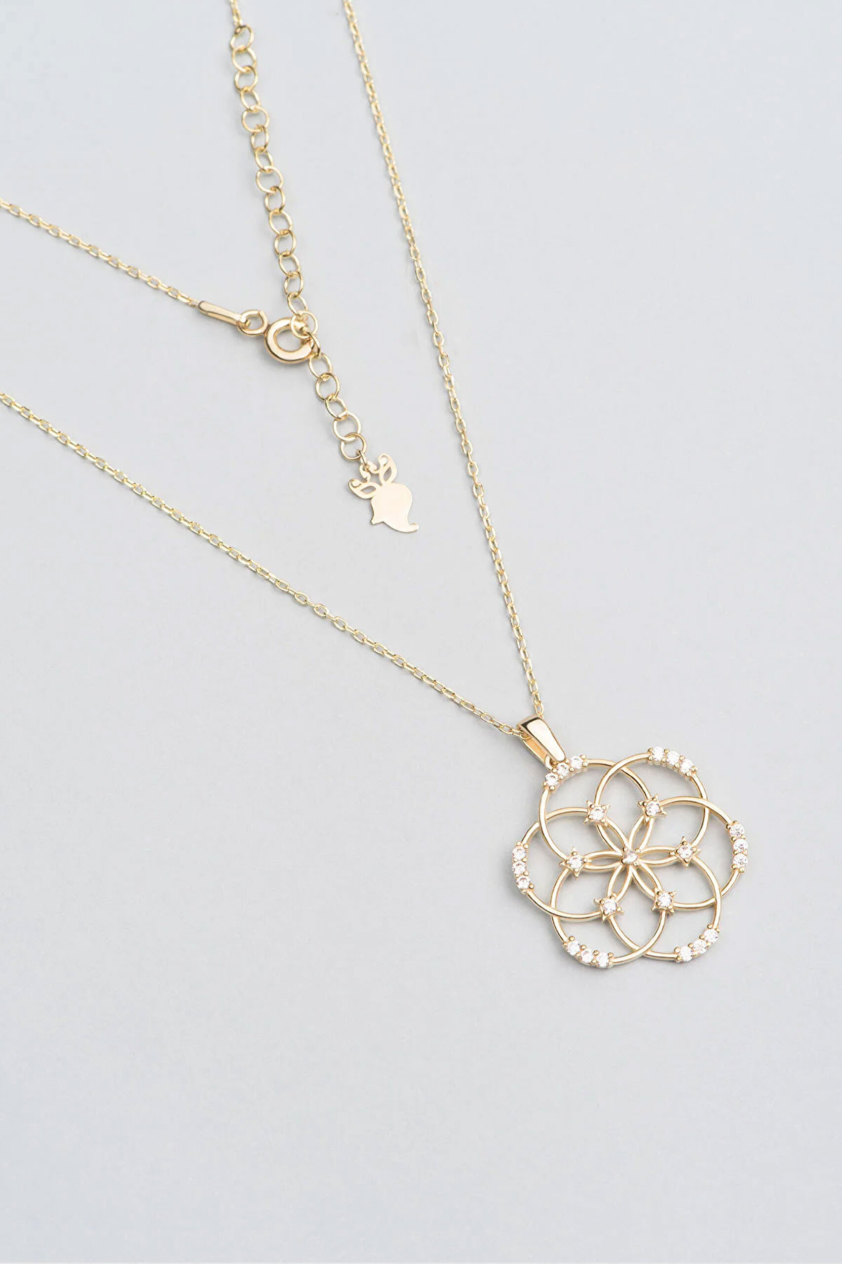 18 Ayar Sarı Altın Kaplama Gümüş 45 Cm Yaşam Çiçeği Kolye - 0